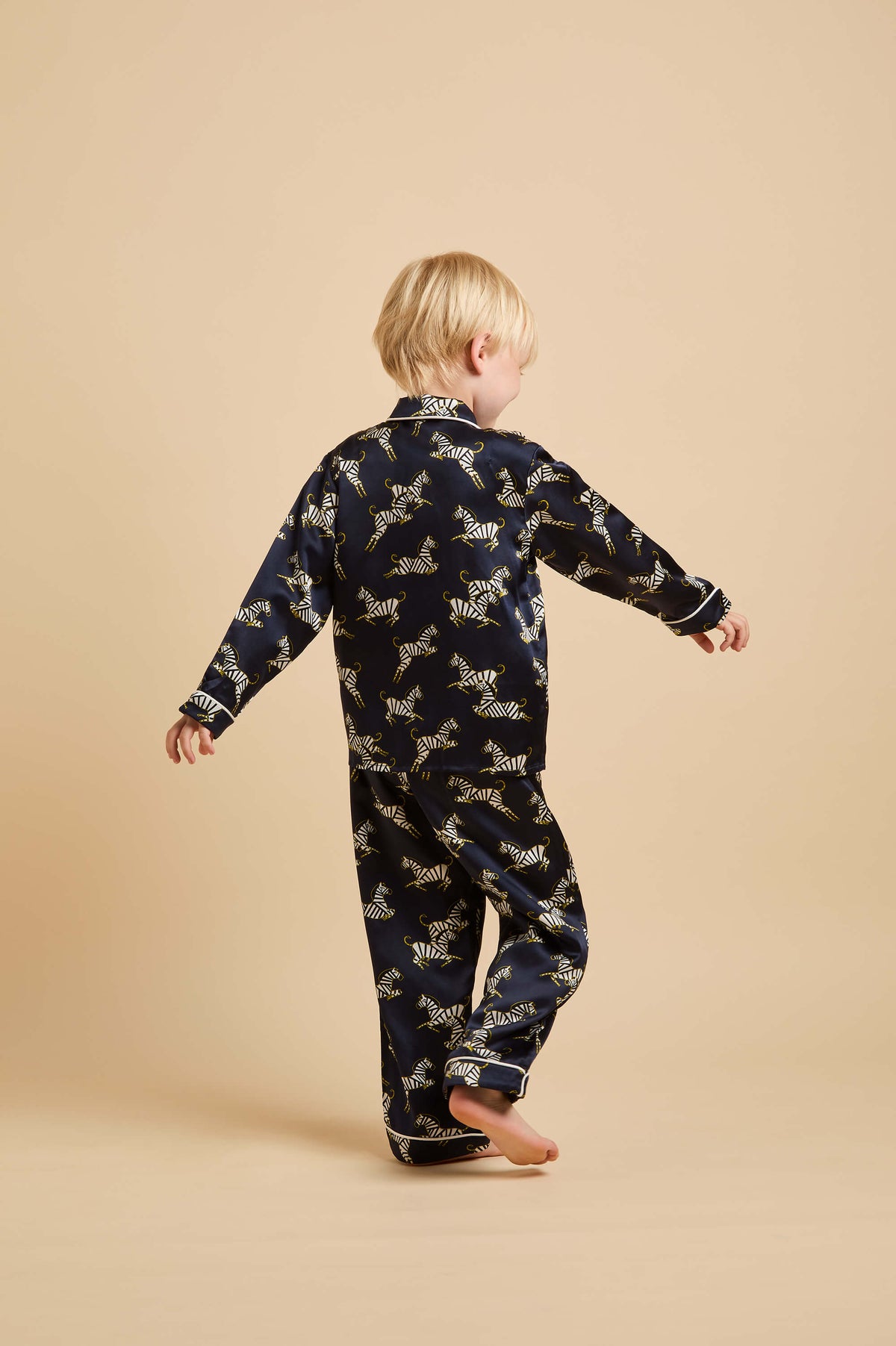 Mini Lila Zizi Navy Zebra Pyjamas in Silk Satin