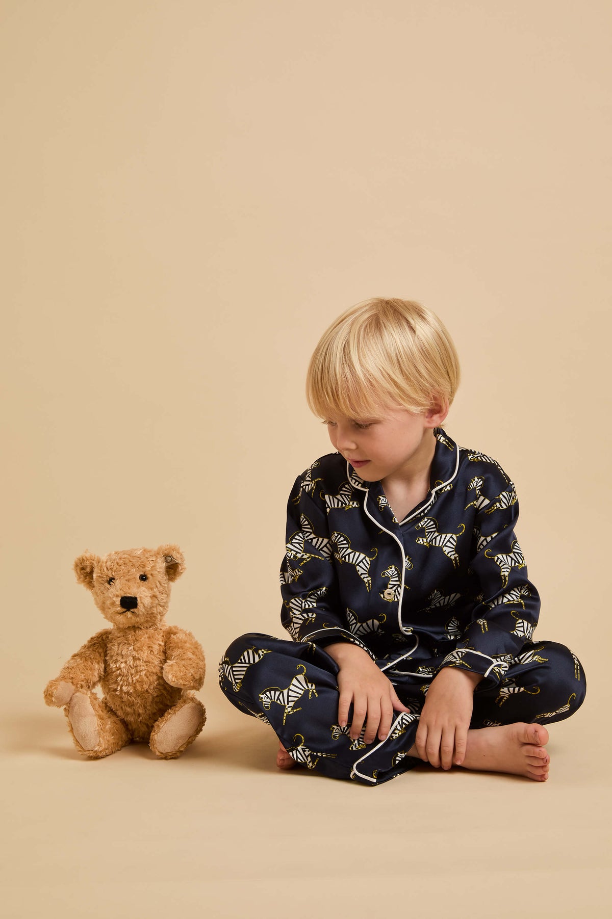 Mini Lila Zizi Navy Zebra Pyjamas in Silk Satin