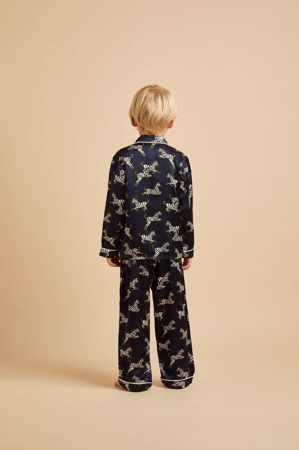 Mini Lila Zizi Navy Zebra Pyjamas in Silk Satin