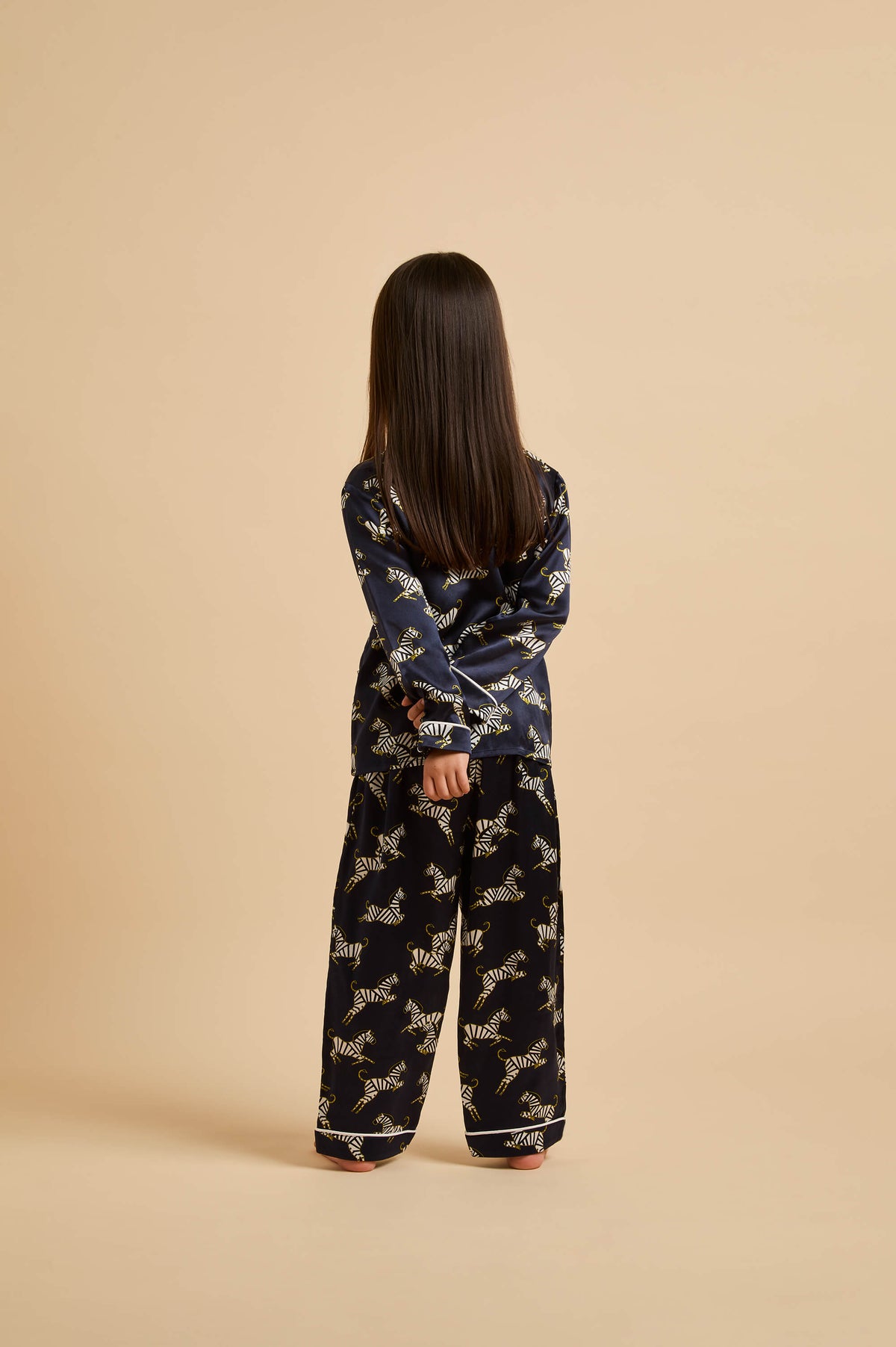 mini lila zizi navy zebra pyjamas in silk satin 