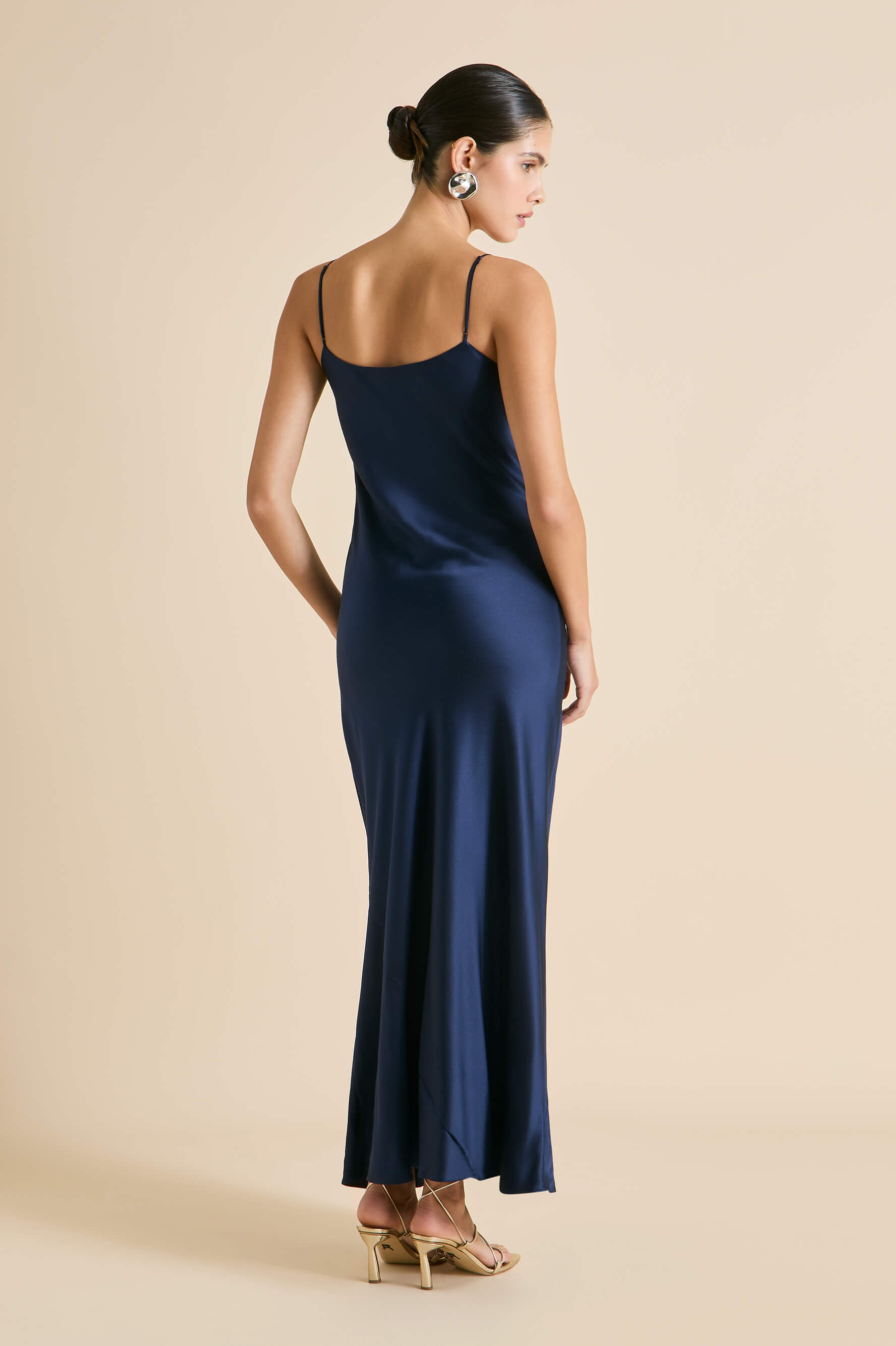 olympia harmonies navy embellished dress in silk satin 