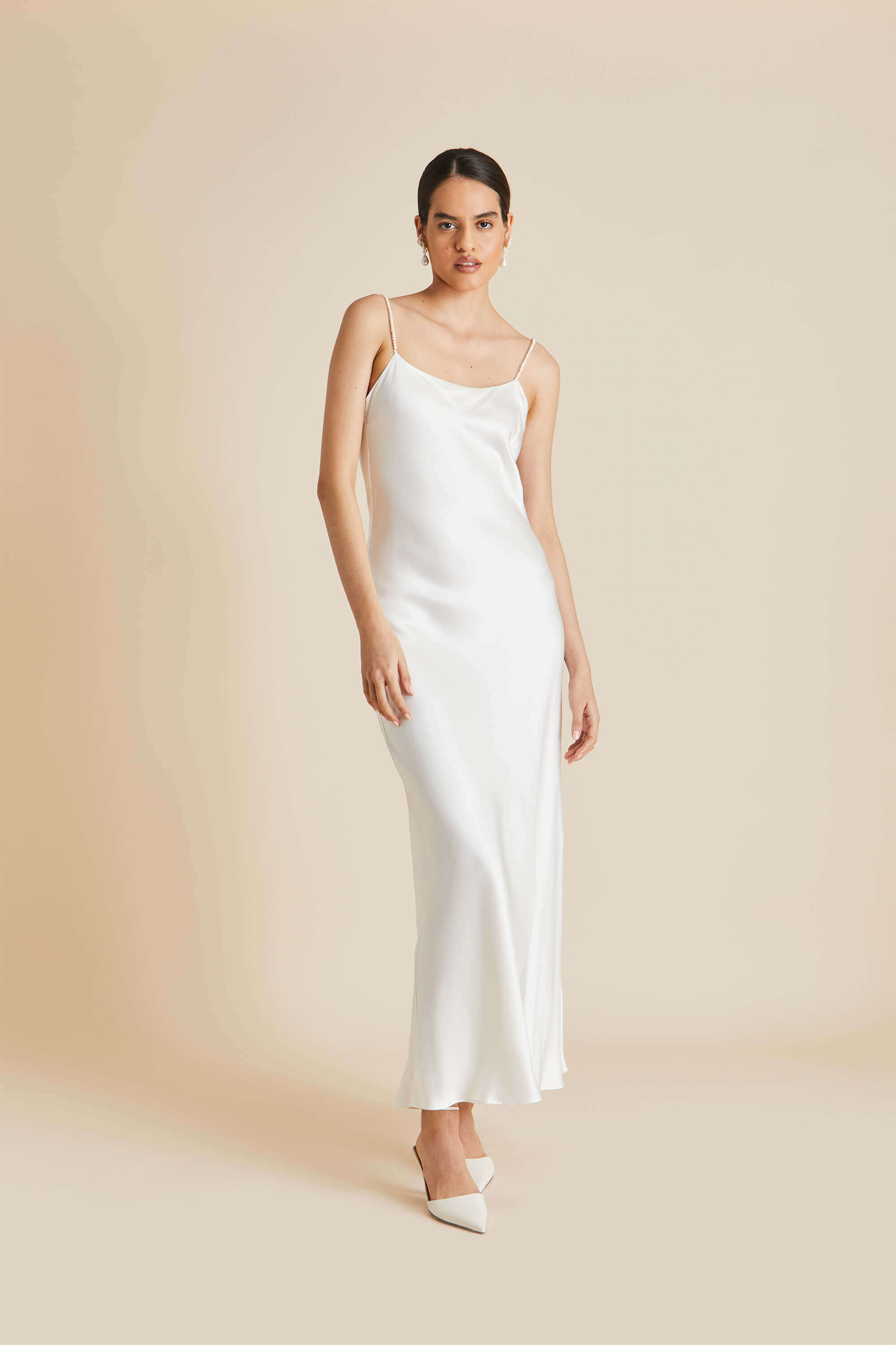 Olympia Ivory Pearl Slip Dress in Silk Satin Olivia von Halle