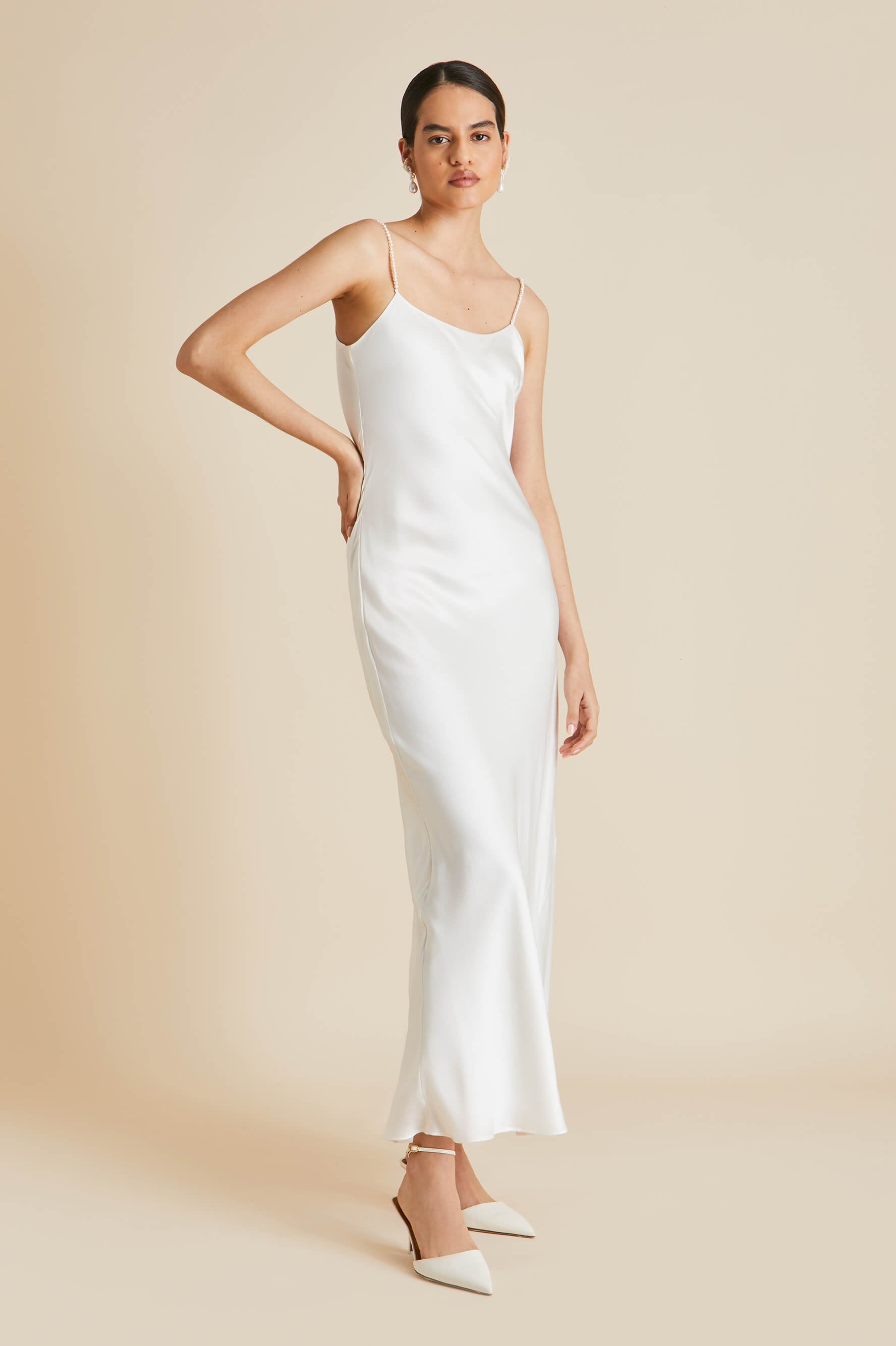 Olympia Ivory Pearl Slip Dress in Silk Satin