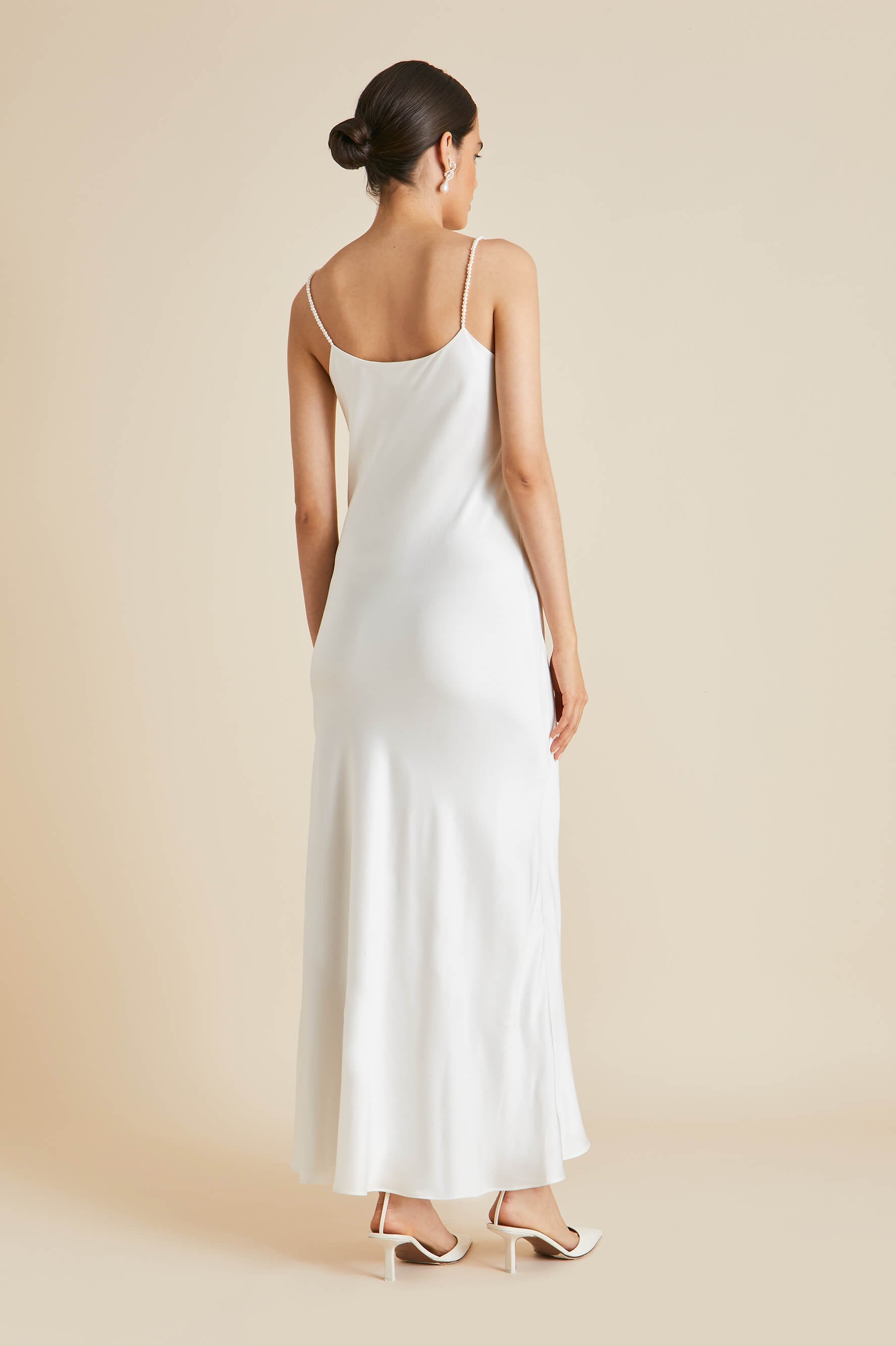 Olympia Ivory Pearl Slip Dress in Silk Satin