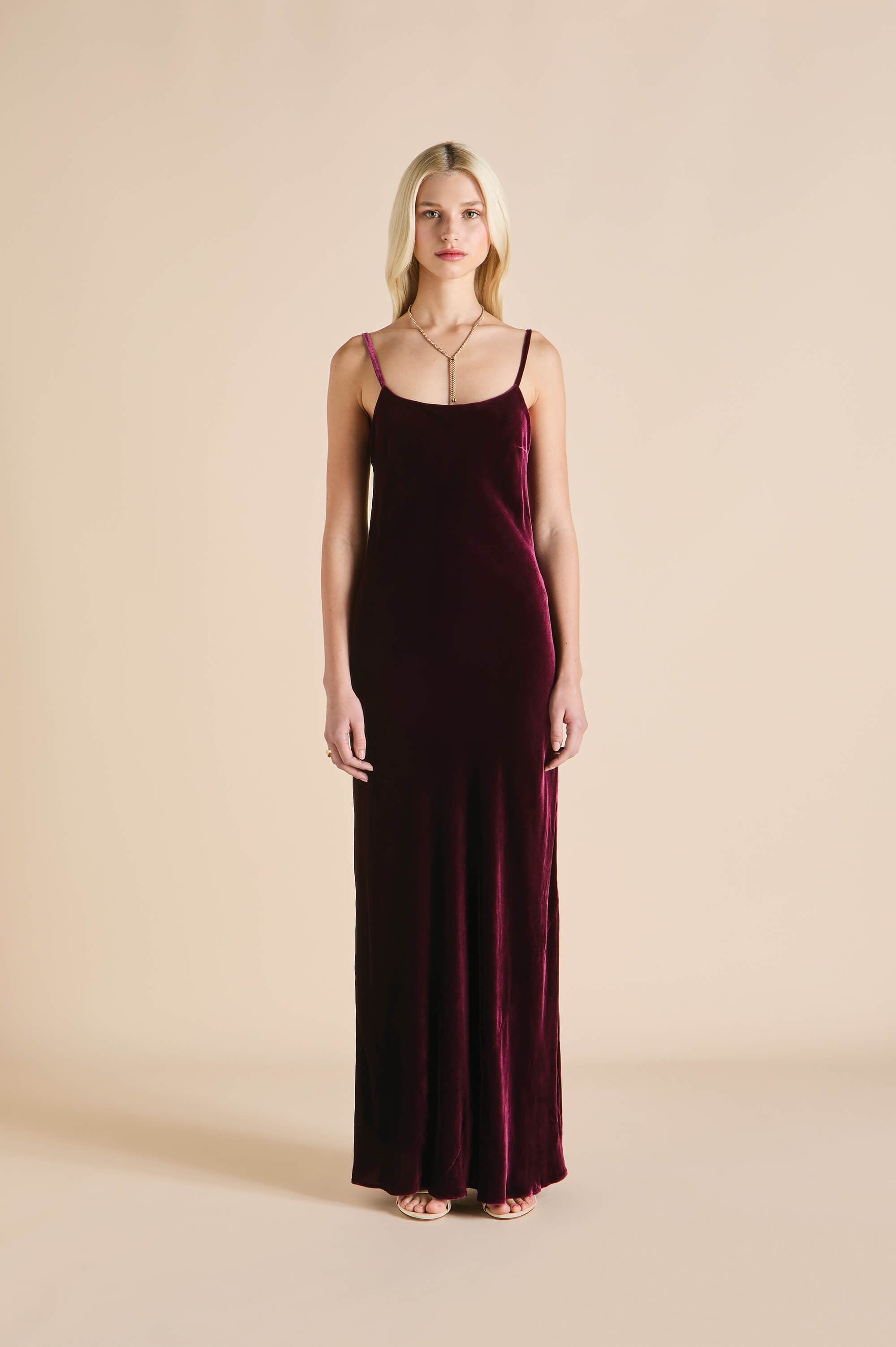 olympia burgundy dress in silk velvet