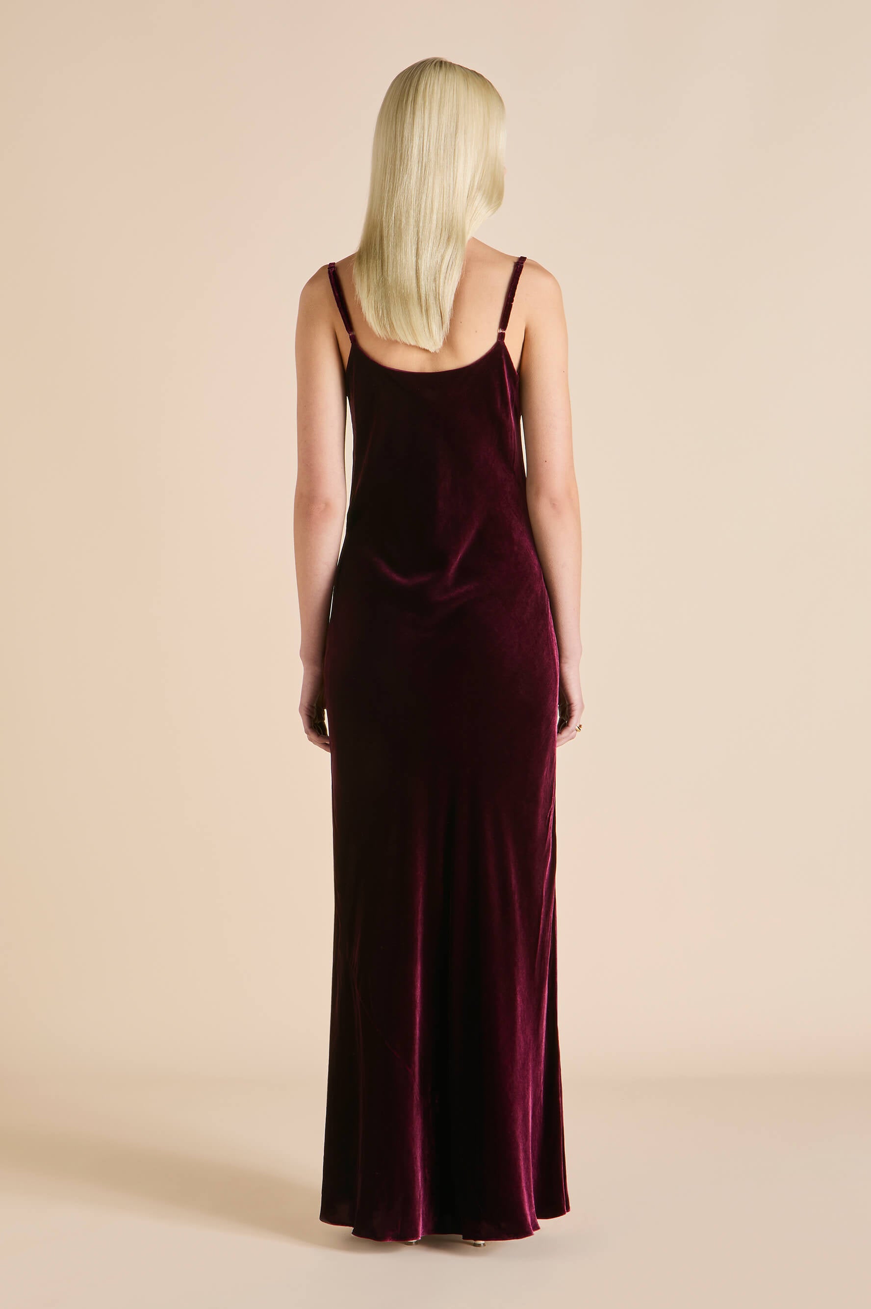 olympia burgundy dress in silk velvet 