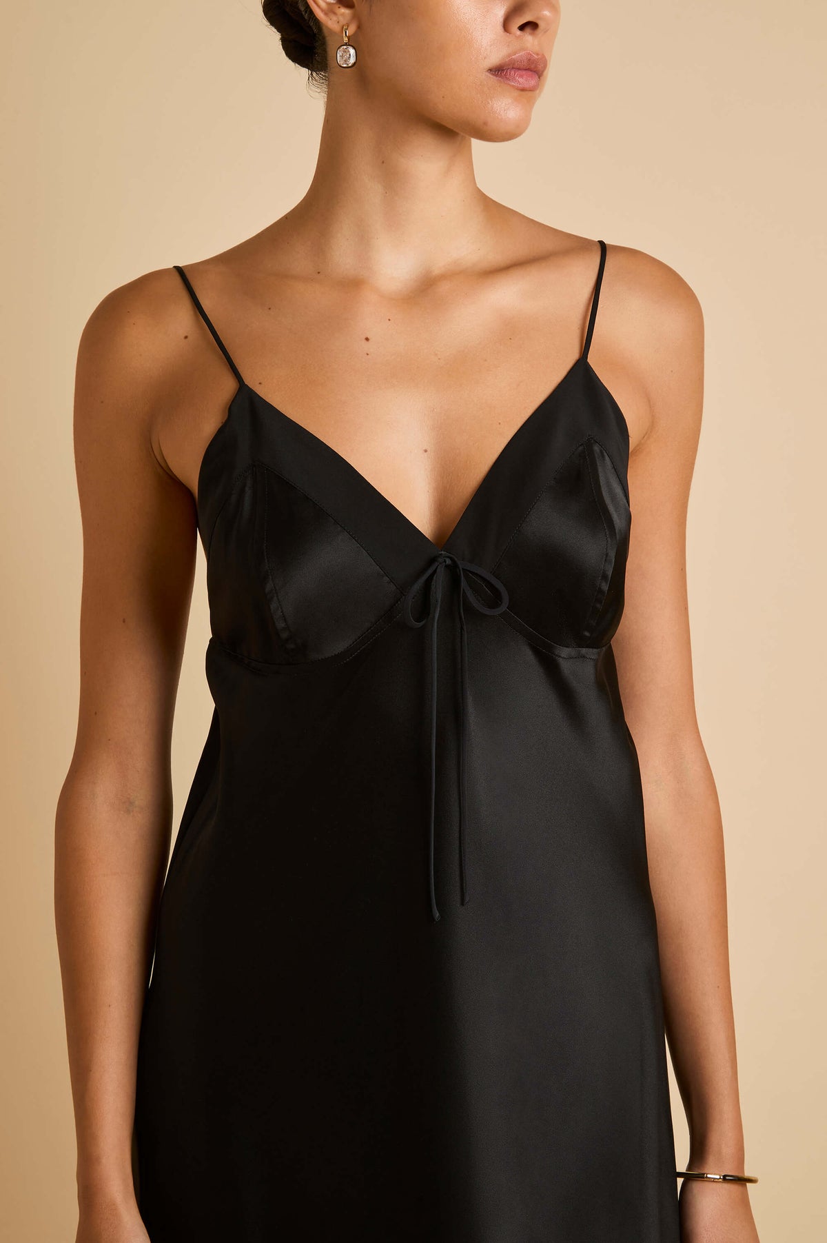 orla black slip dress in silk satin 