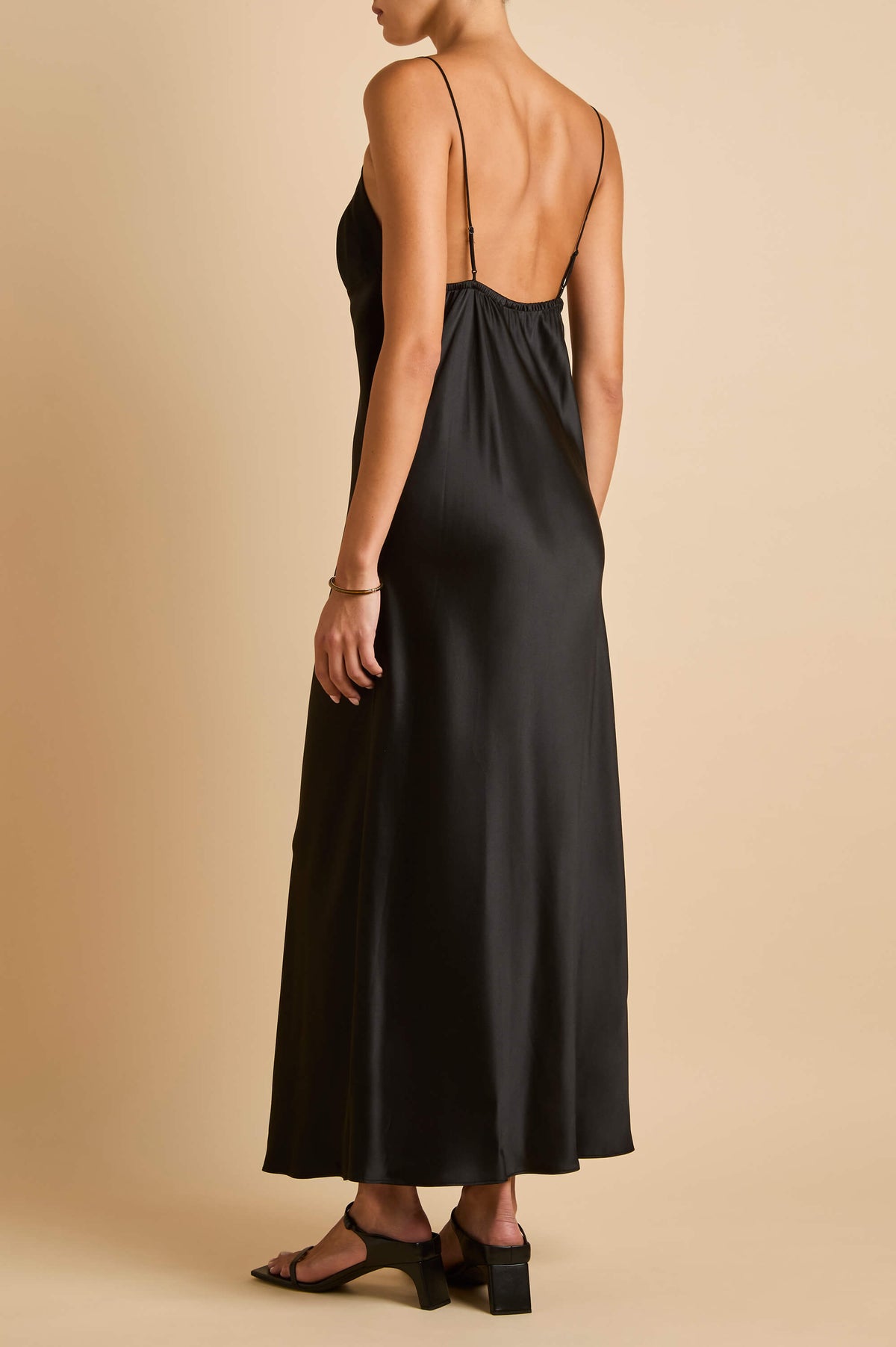 Orla Black Slip Dress in Silk Satin