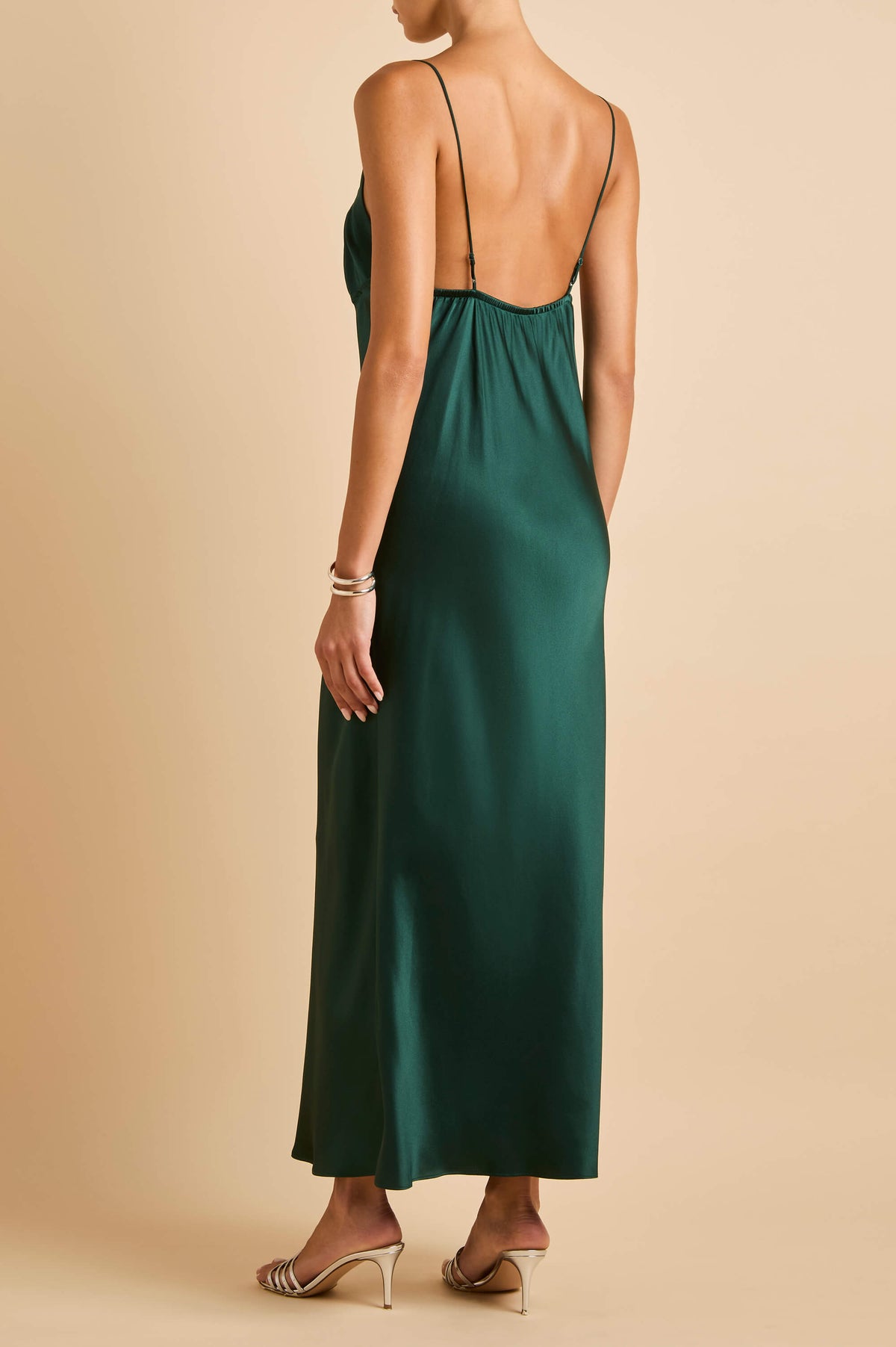 Orla Clover Green Slip Dress in Silk Satin