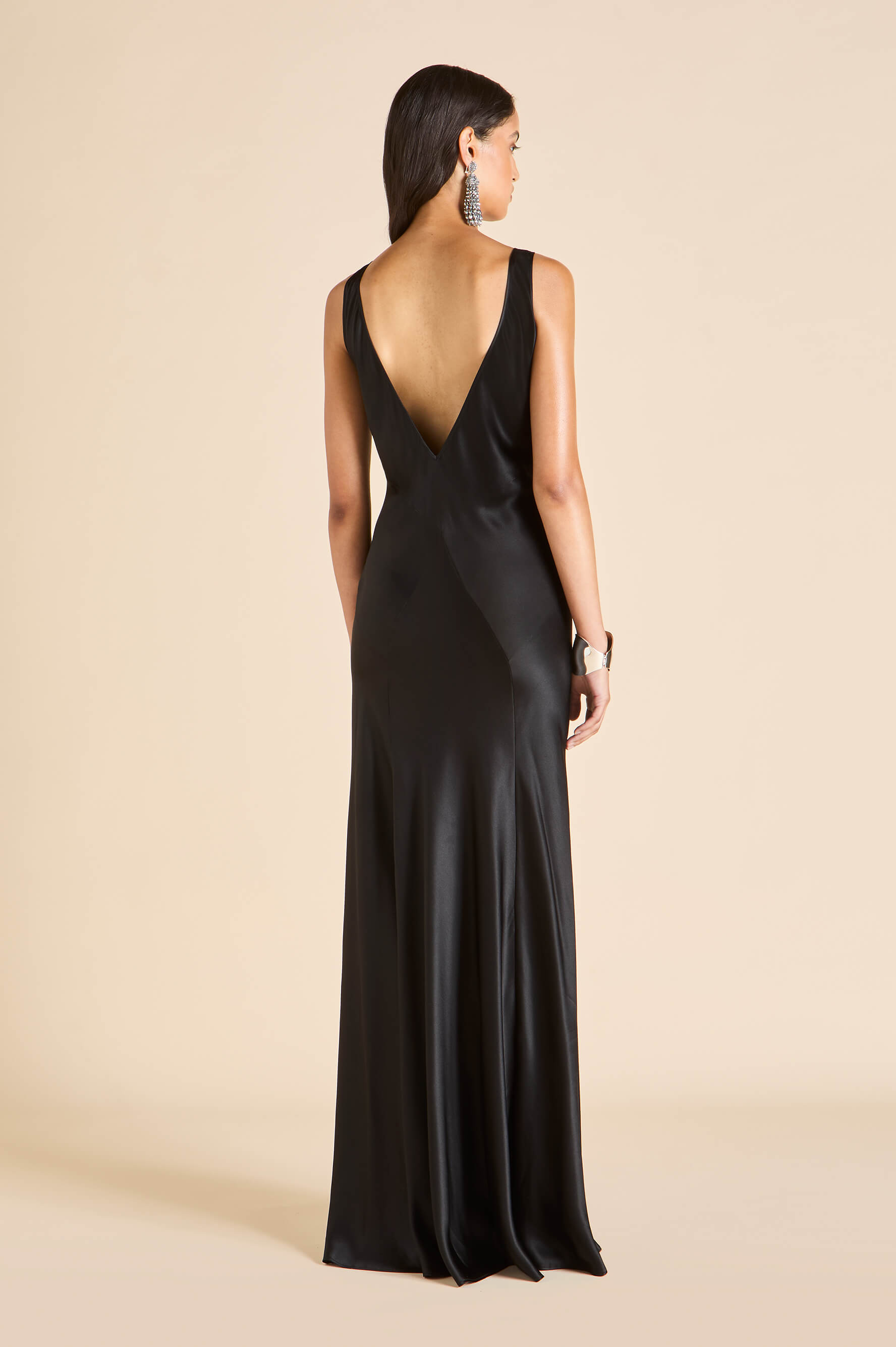 Olivia Von Halle | Paloma Jet Black Dress in Silk Satin | Women | Black Olivia Von Halle | Paloma Jet Black Dress in Silk Satin | Women | Black