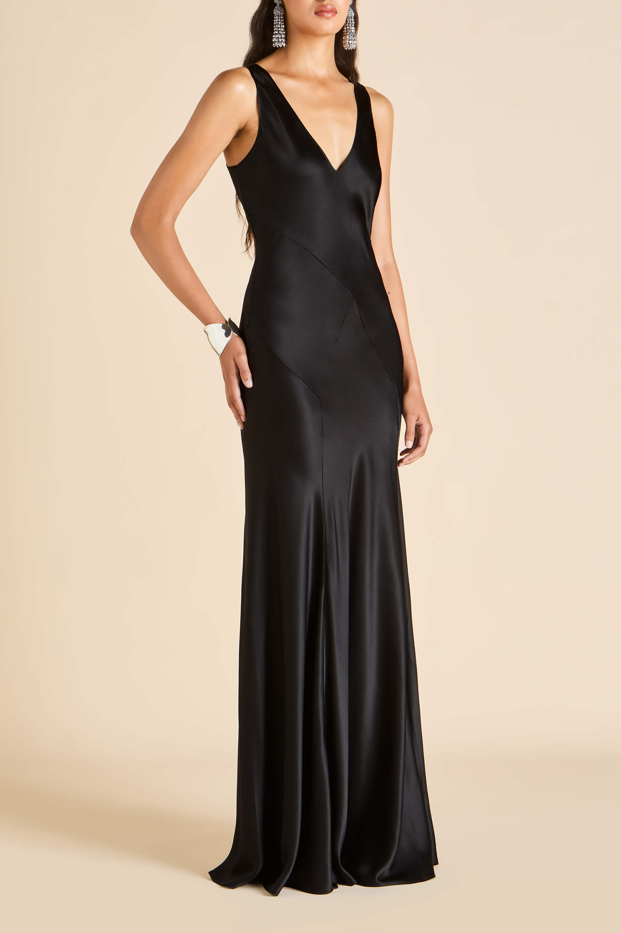 Paloma Jet Black Dress in Silk Satin