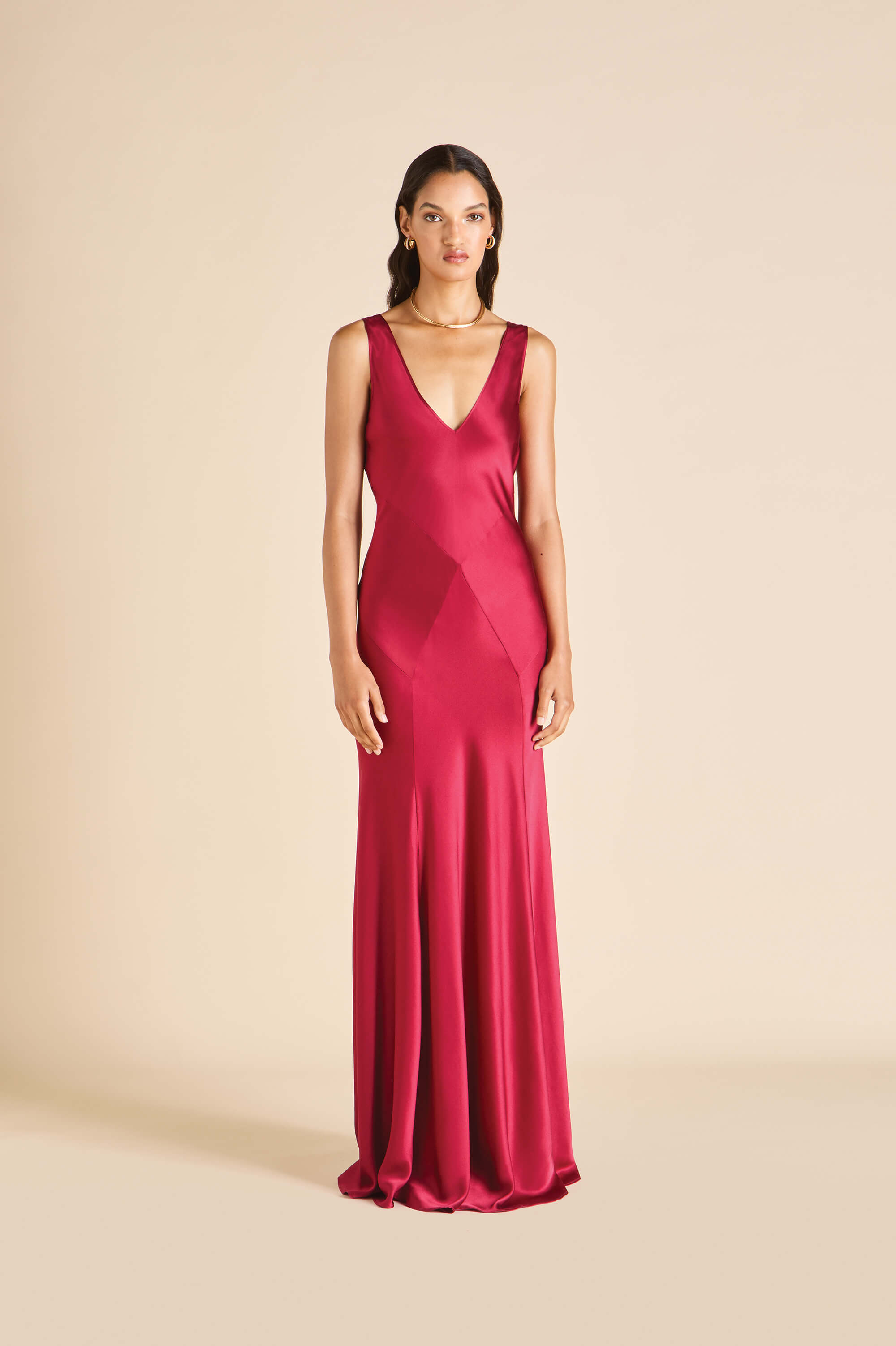 Olivia Von Halle | Paloma Russet Red Dress in Silk Satin