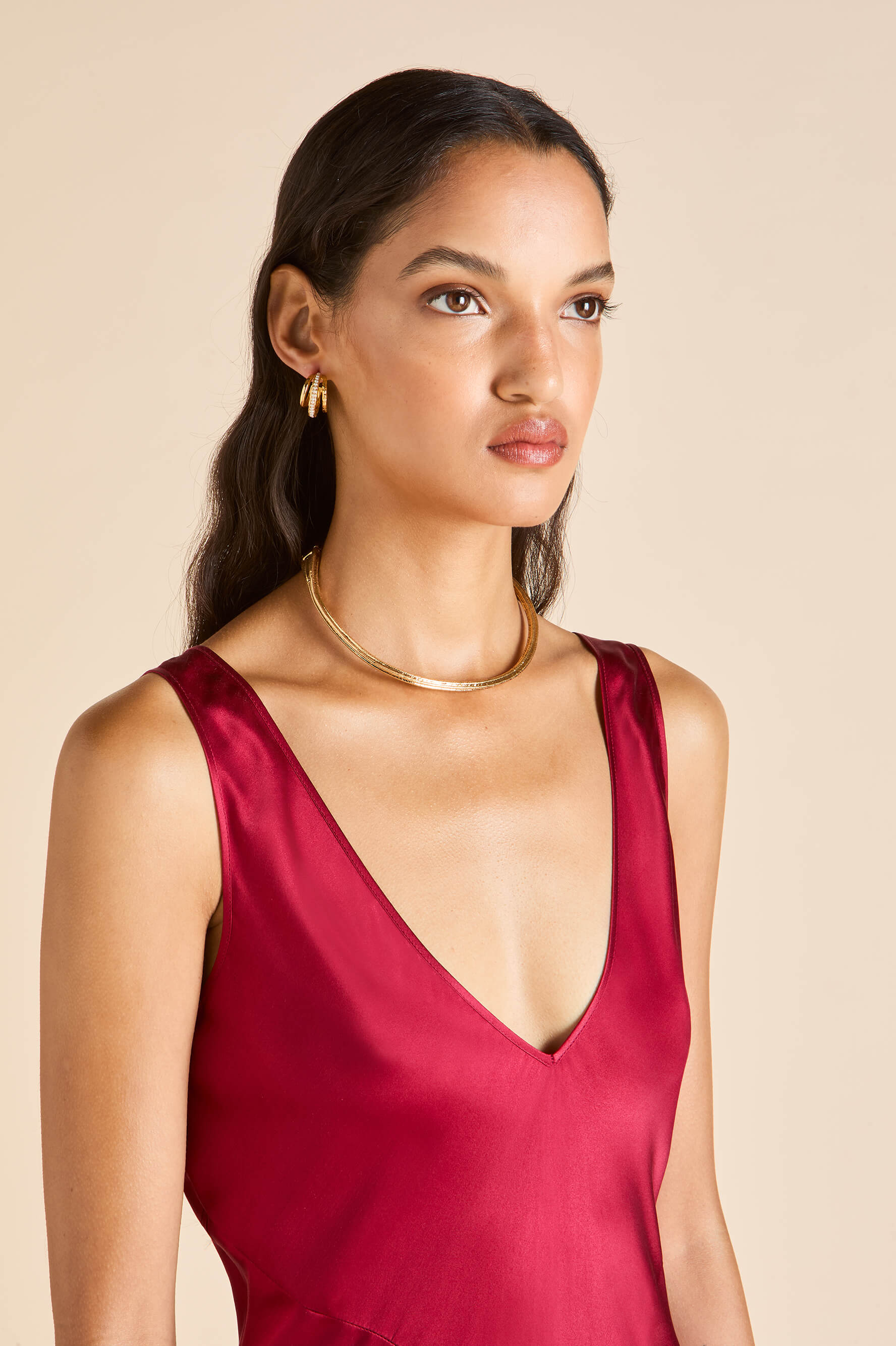 Olivia Von Halle | Paloma Russet Red Dress in Silk Satin