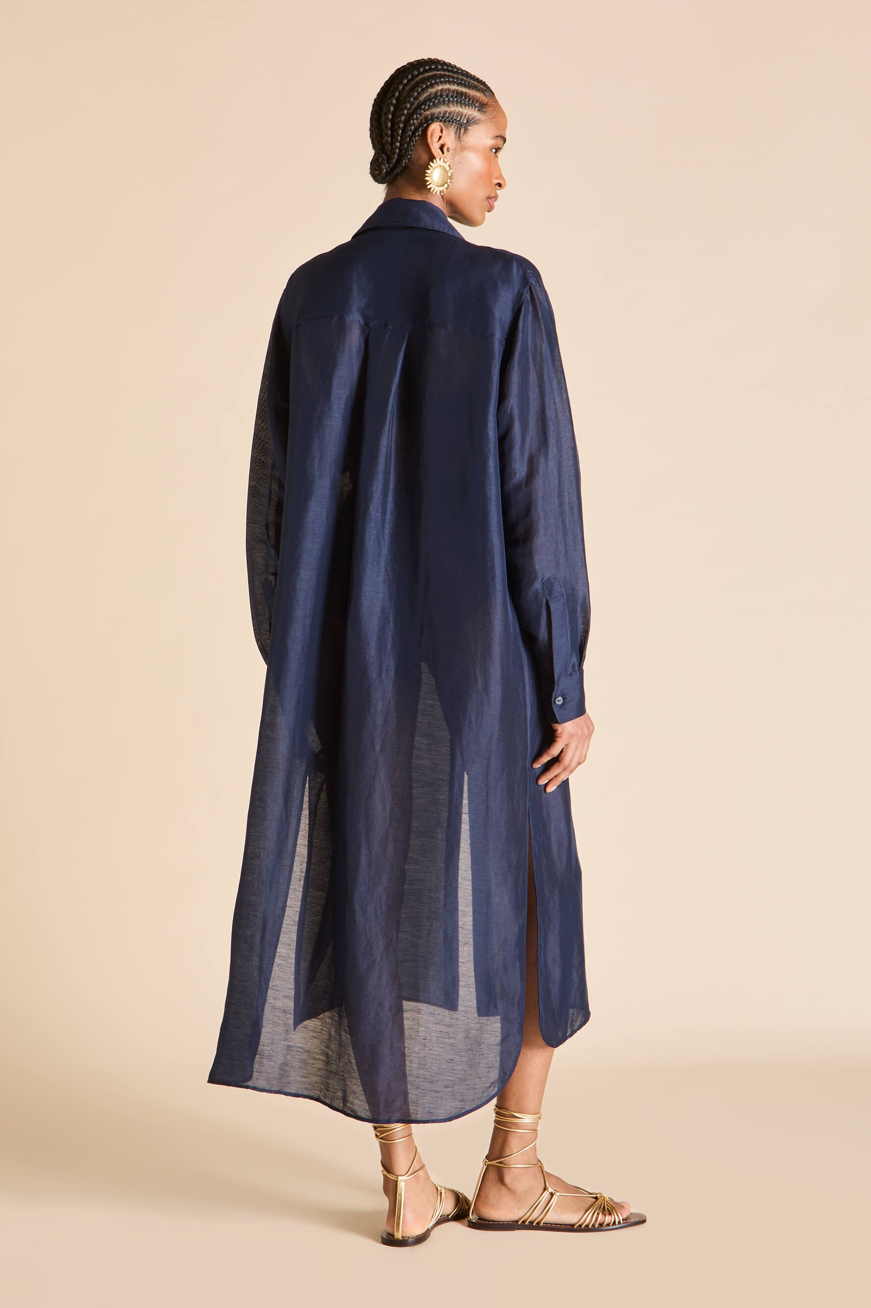 phoebe navy shirt dress in linen-silk 
