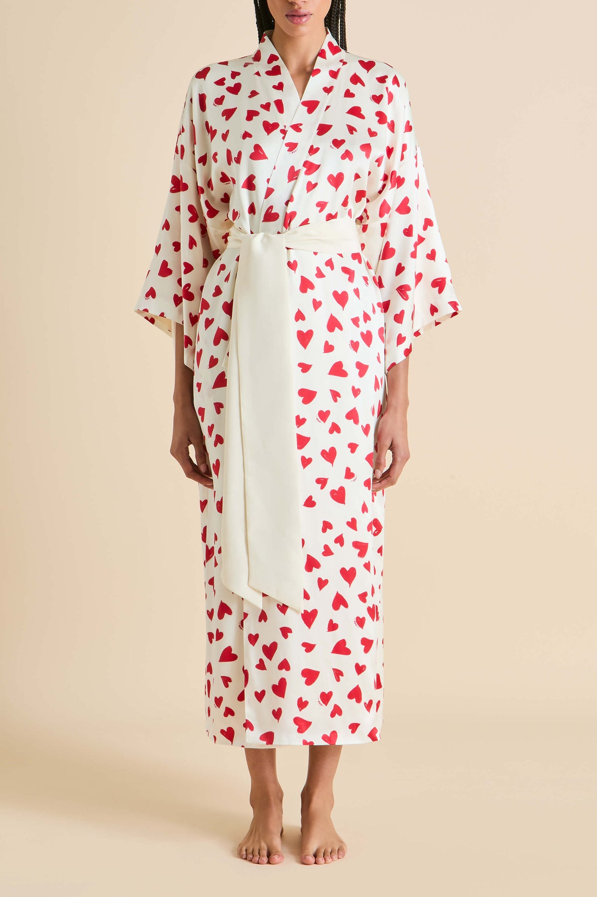 queenie amore red heart robe in silk satin