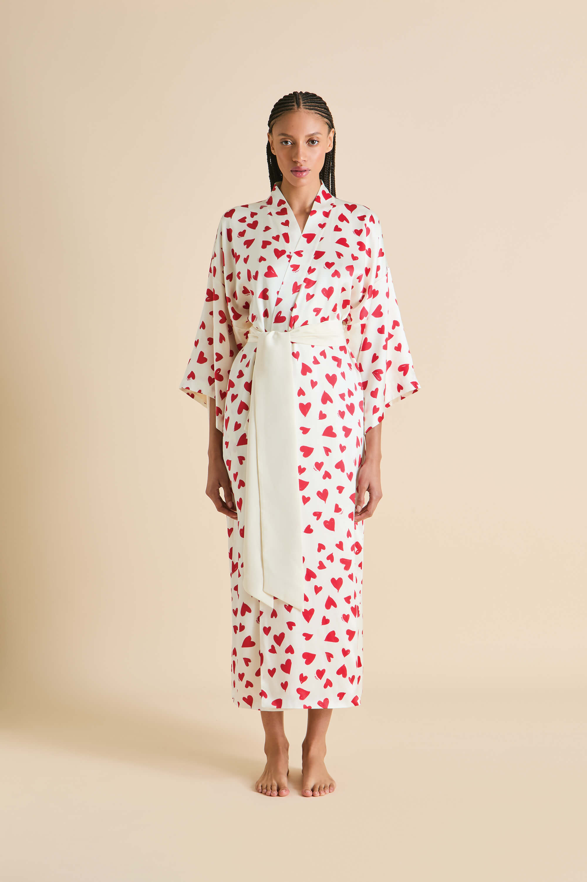 Queenie Amore Red Heart Robe in Silk Satin