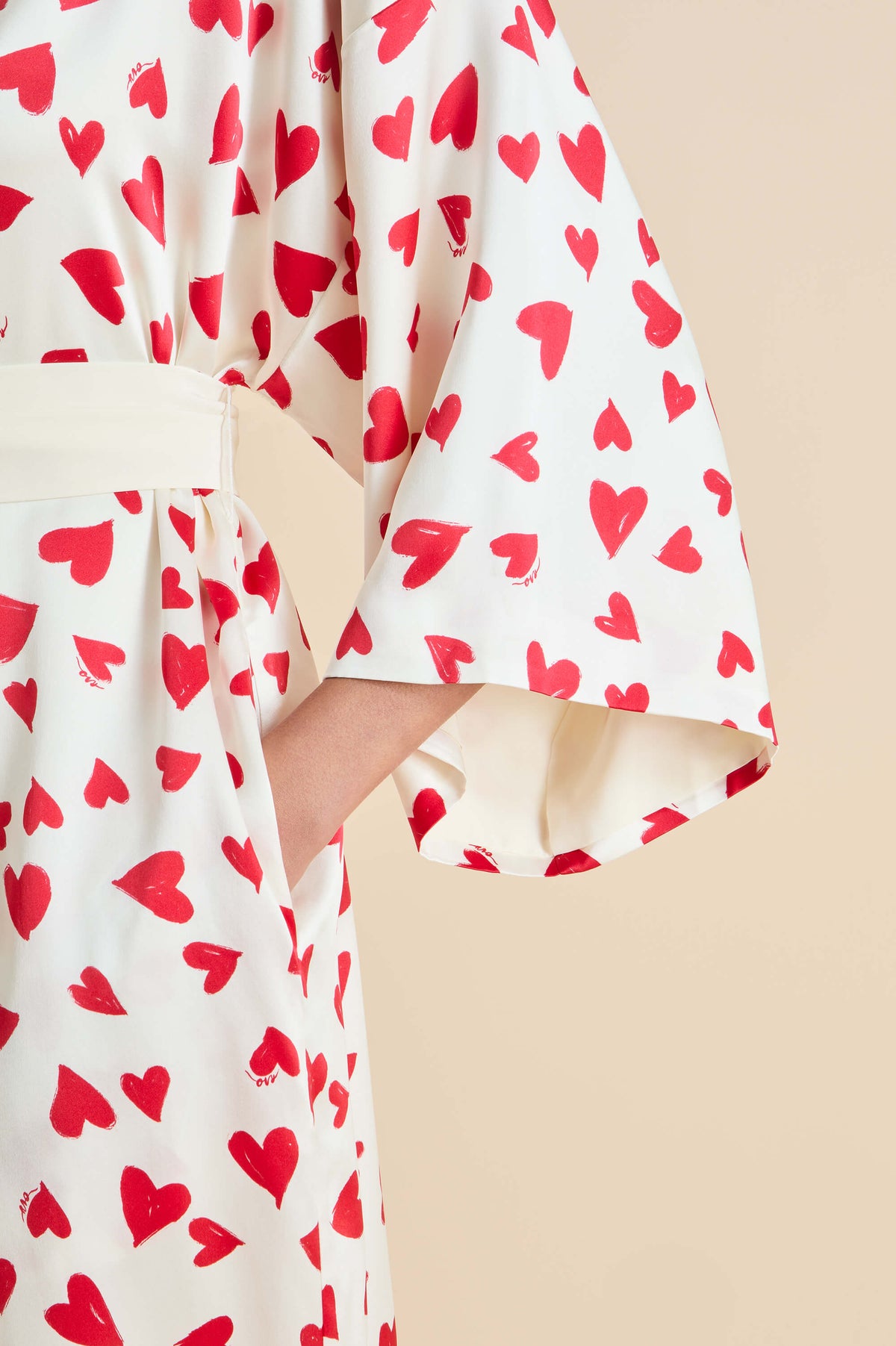 Queenie Amore Red Heart Robe in Silk Satin