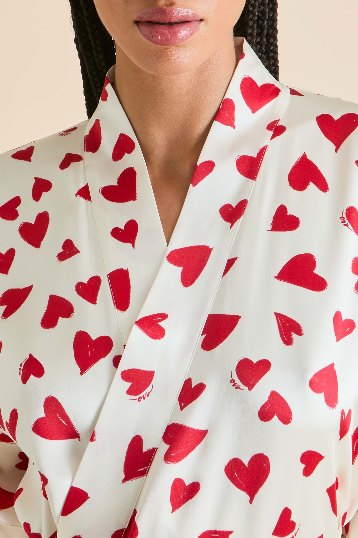 Queenie Amore Red Heart Robe in Silk Satin