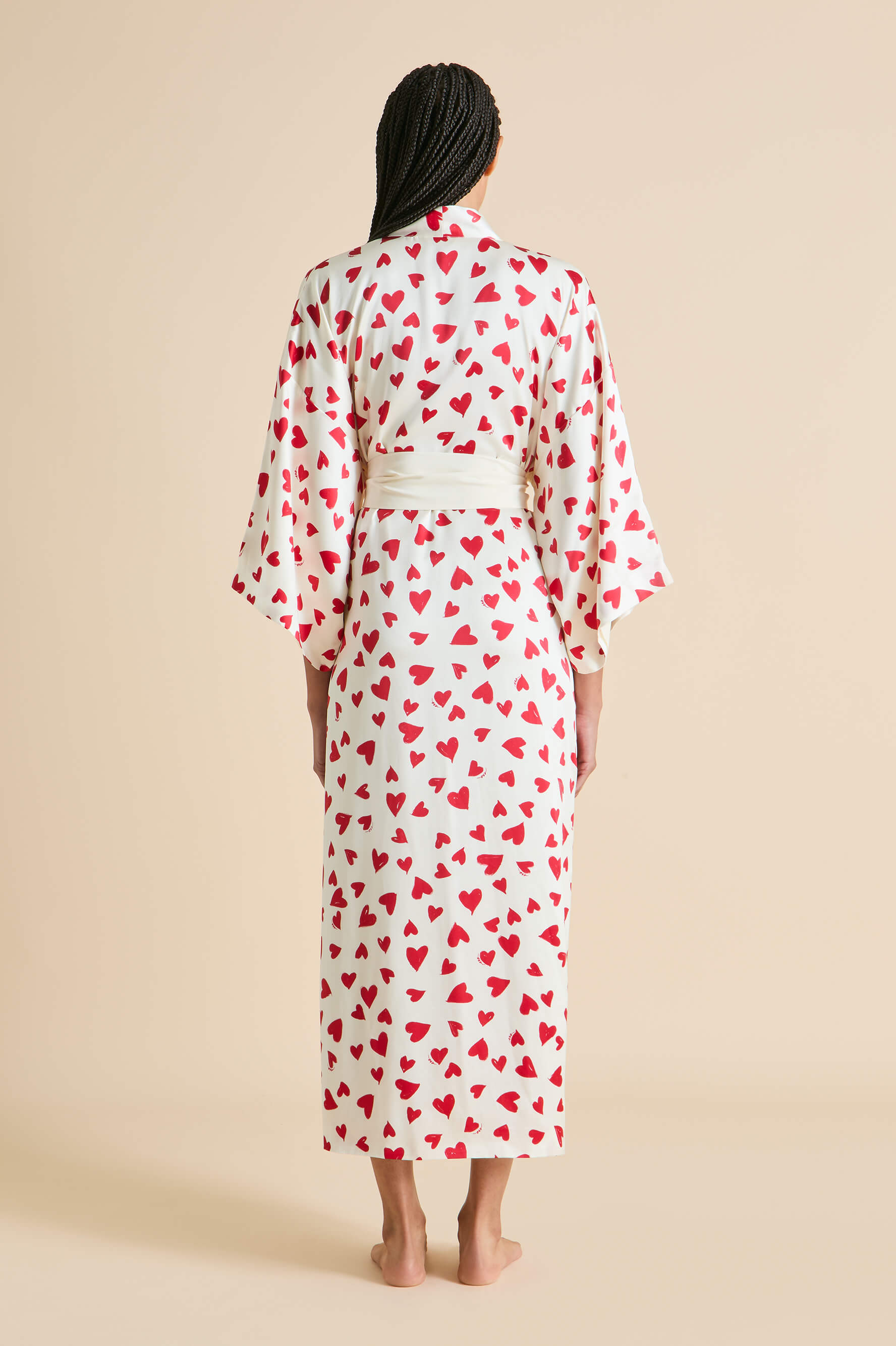 Queenie Amore Red Heart Robe in Silk Satin