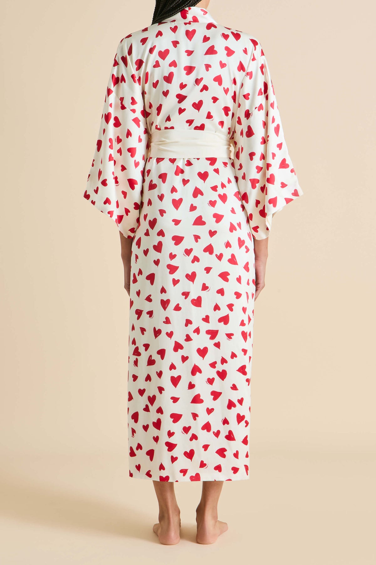 Queenie Amore Red Heart Robe in Silk Satin