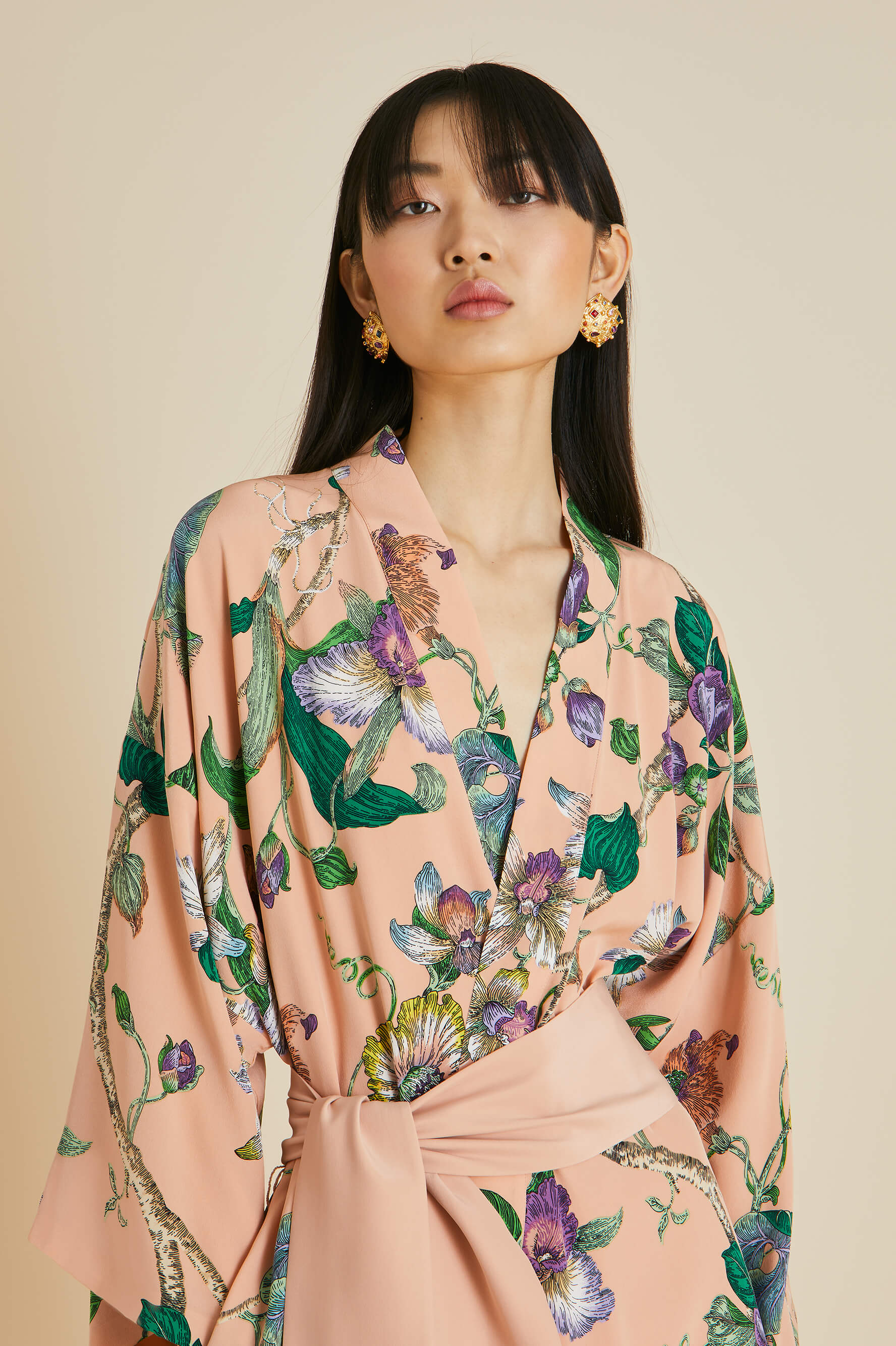 Queenie Andromeda Pink Floral Silk Crêpe de Chine Robe