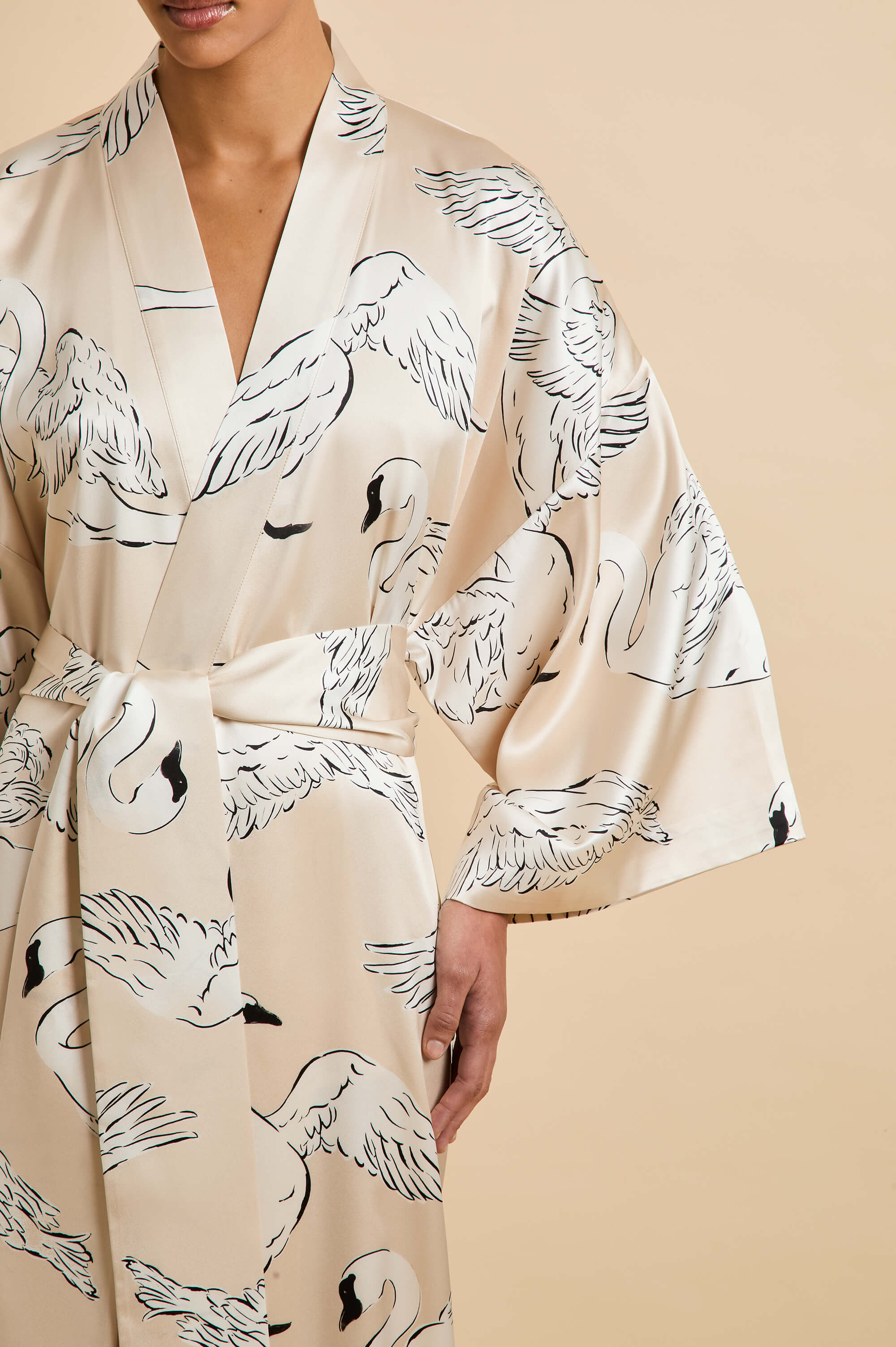 queenie blanca cream swan robe in silk satin 