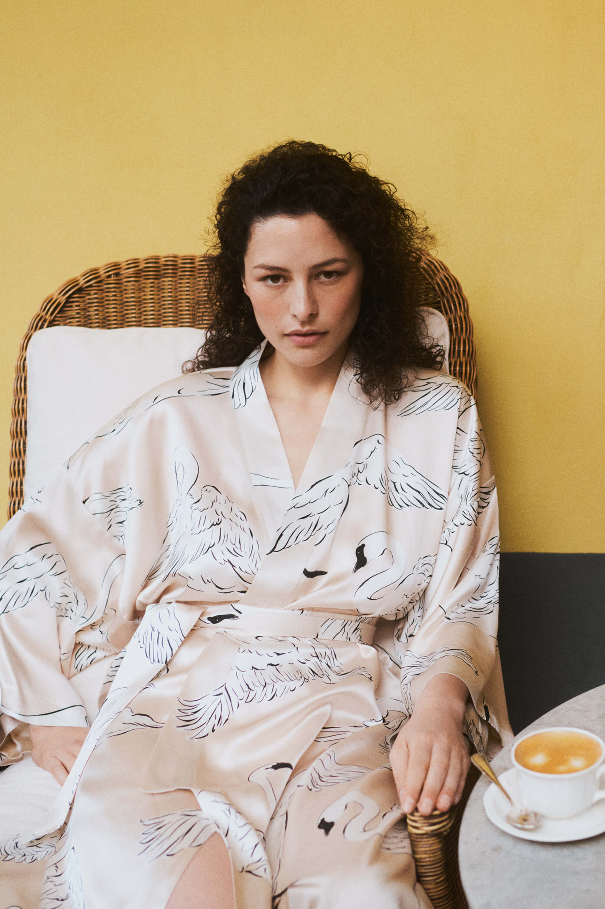 Queenie Blanca Cream Swan Robe in Silk Satin |Olivia von Halle