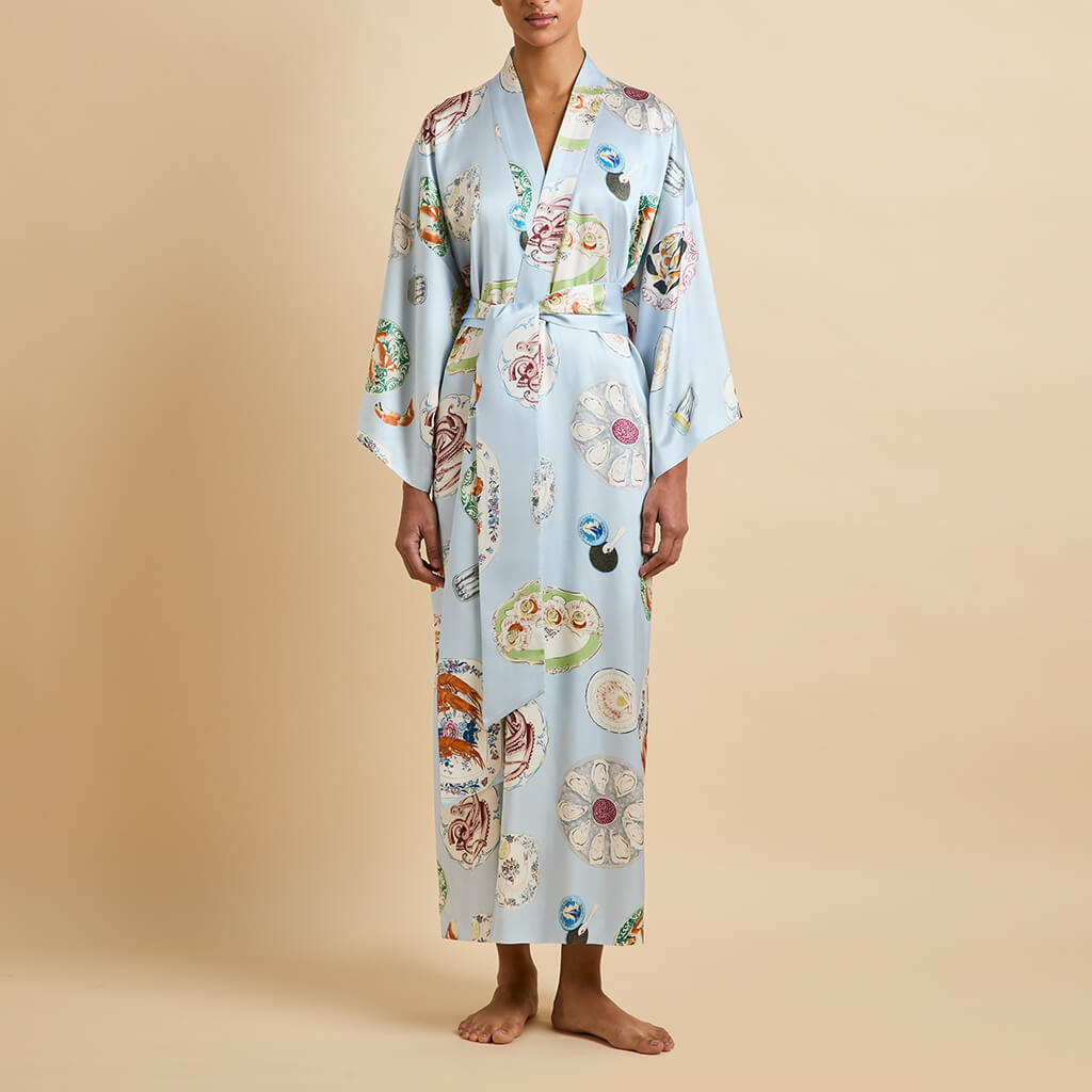 Queenie Cadiz Blue Seafood Robe in Silk Satin |Olivia von Halle