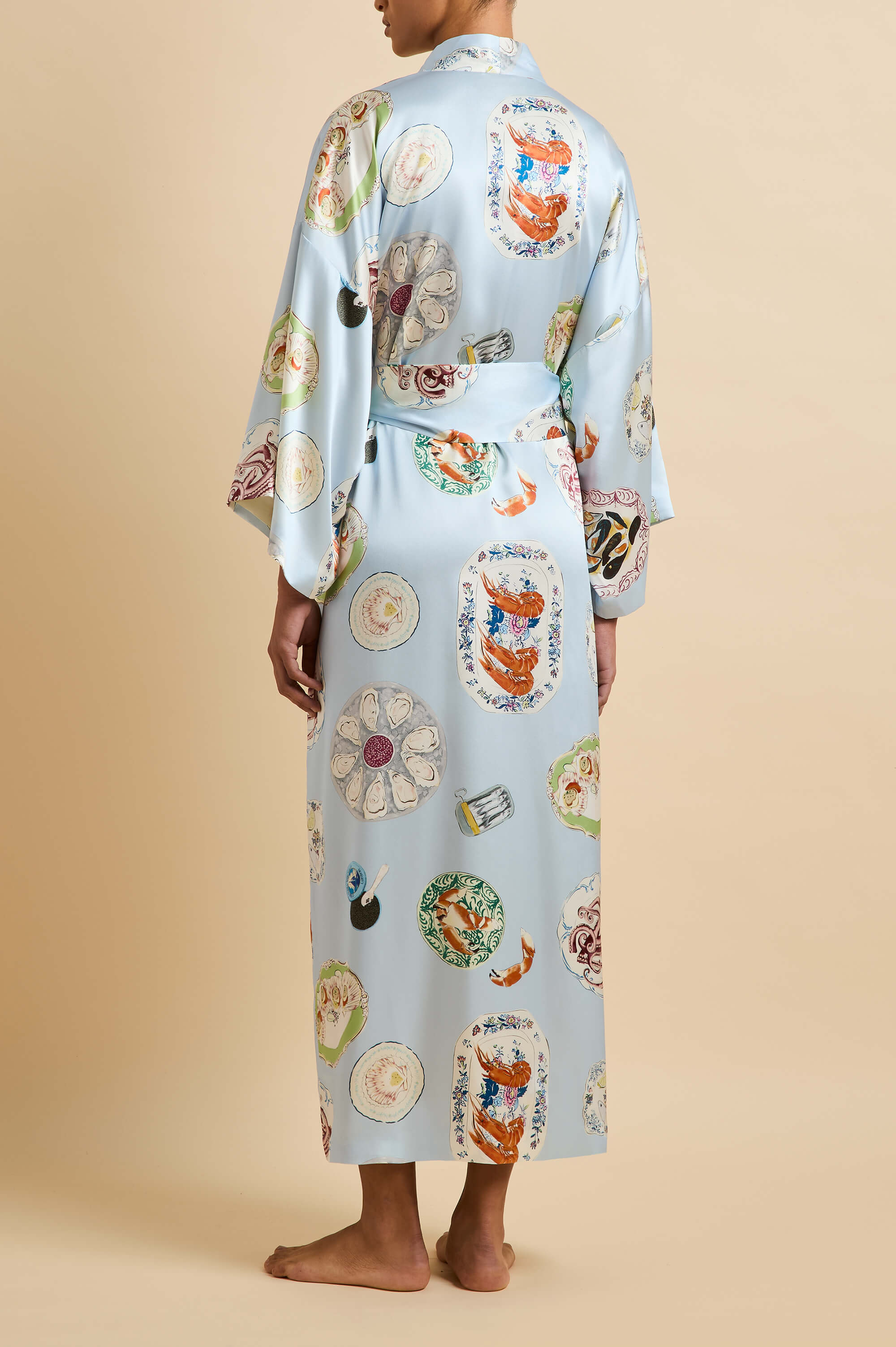 Queenie Cadiz Blue Seafood Robe in Silk Satin