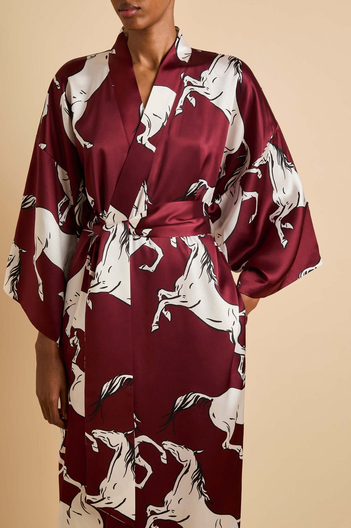 Queenie Carmine Red Horse Robe in Silk Satin