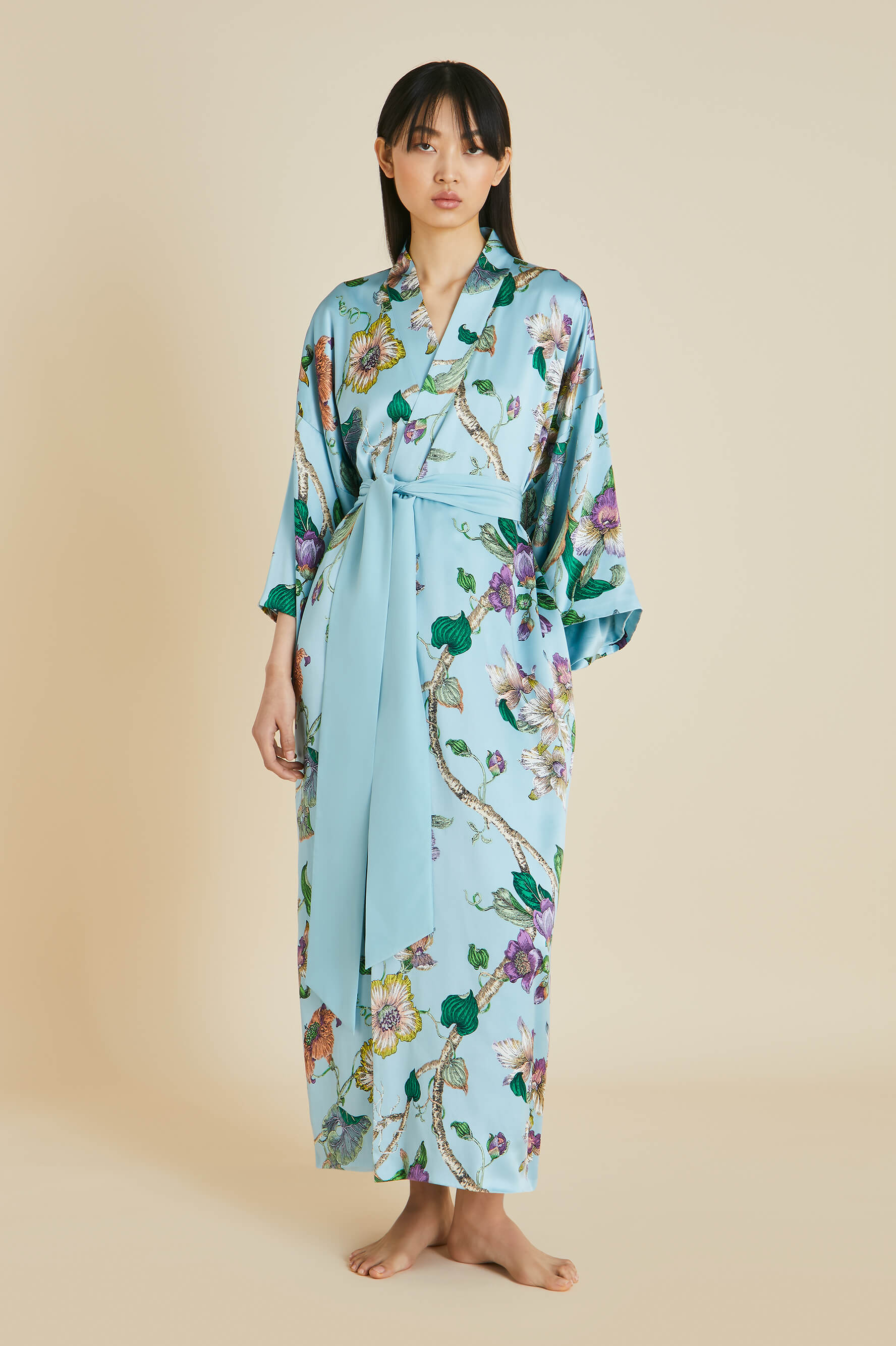 Blue floral shop silk robe