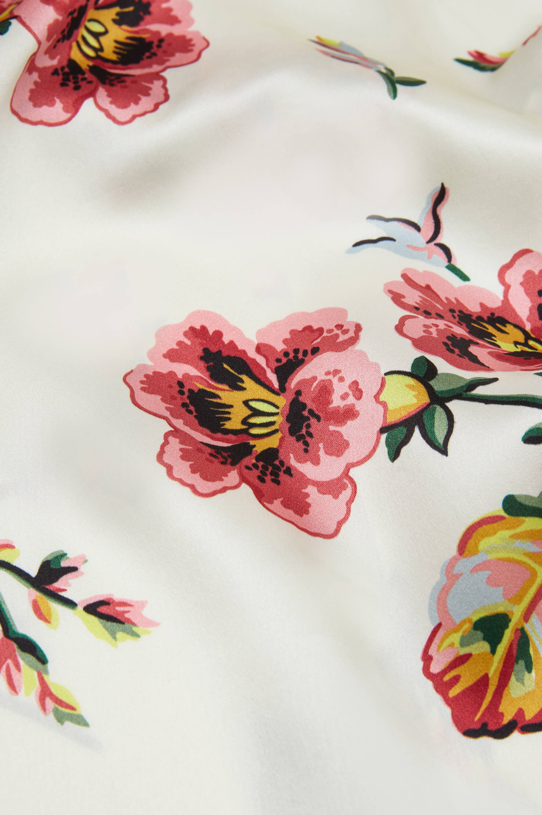 Queenie Maugham Ivory Floral Robe in Silk Satin