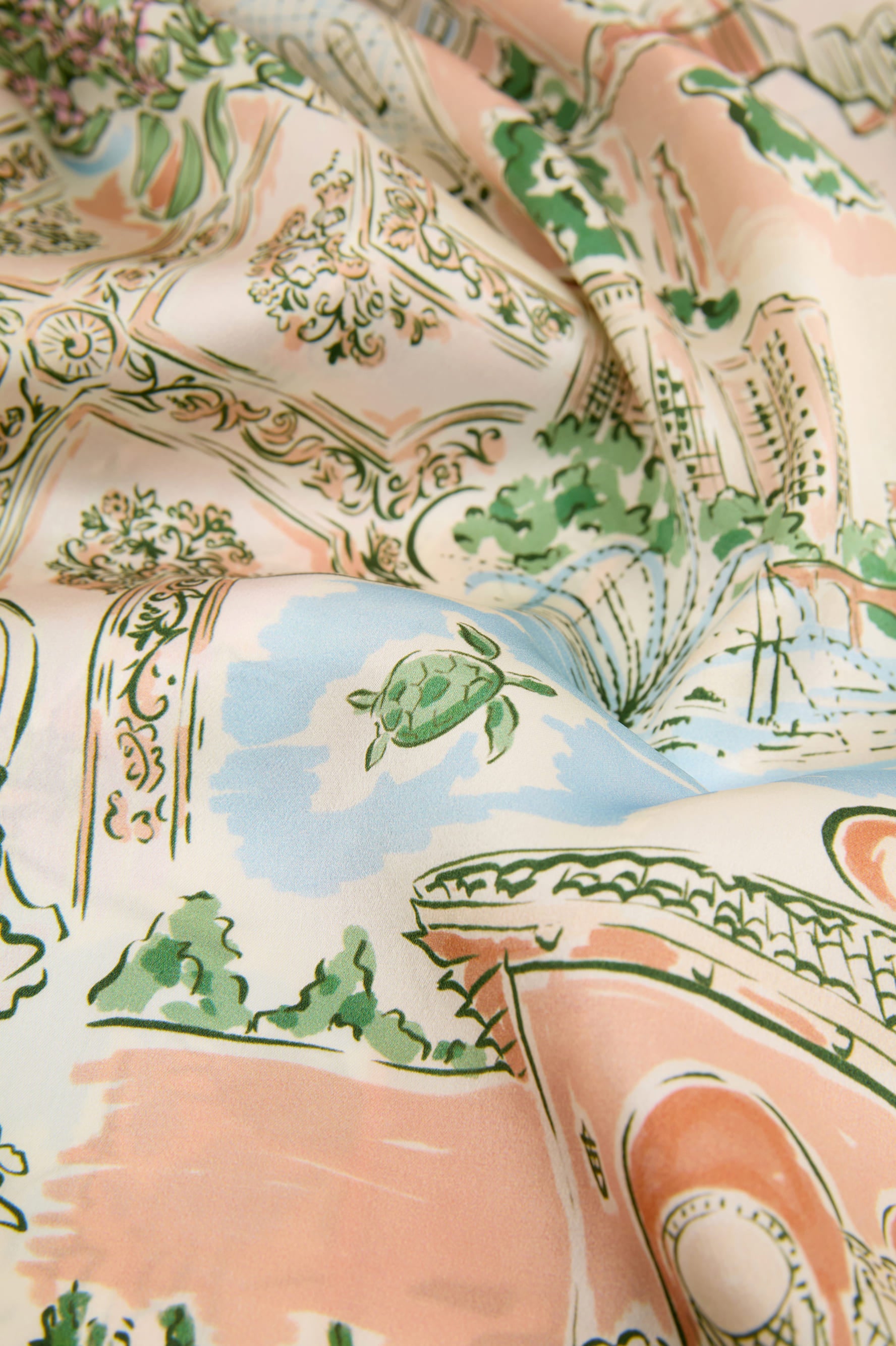 Queenie Mansion Peach Landscape Robe in Silk Satin