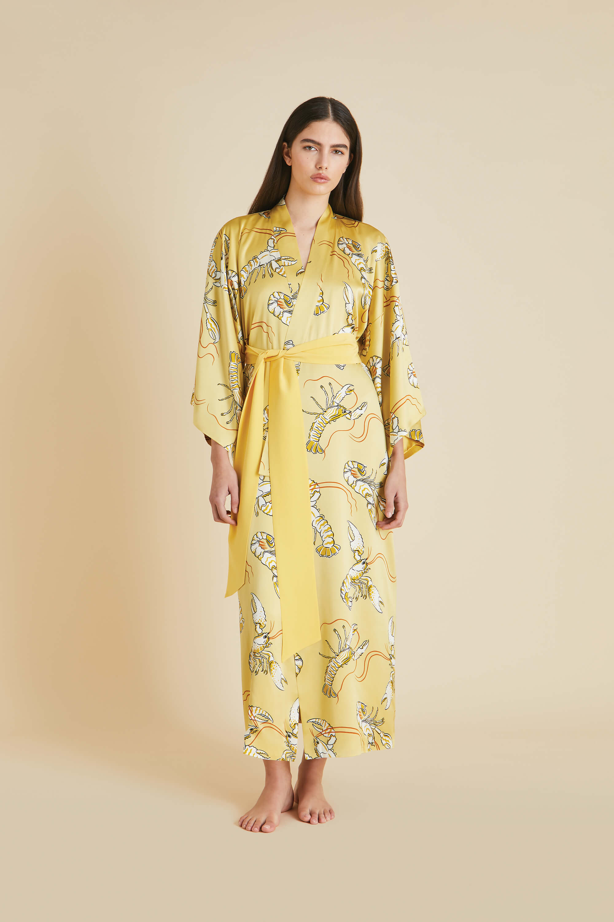 Queenie Perseus Yellow Lobster Robe in Silk Satin