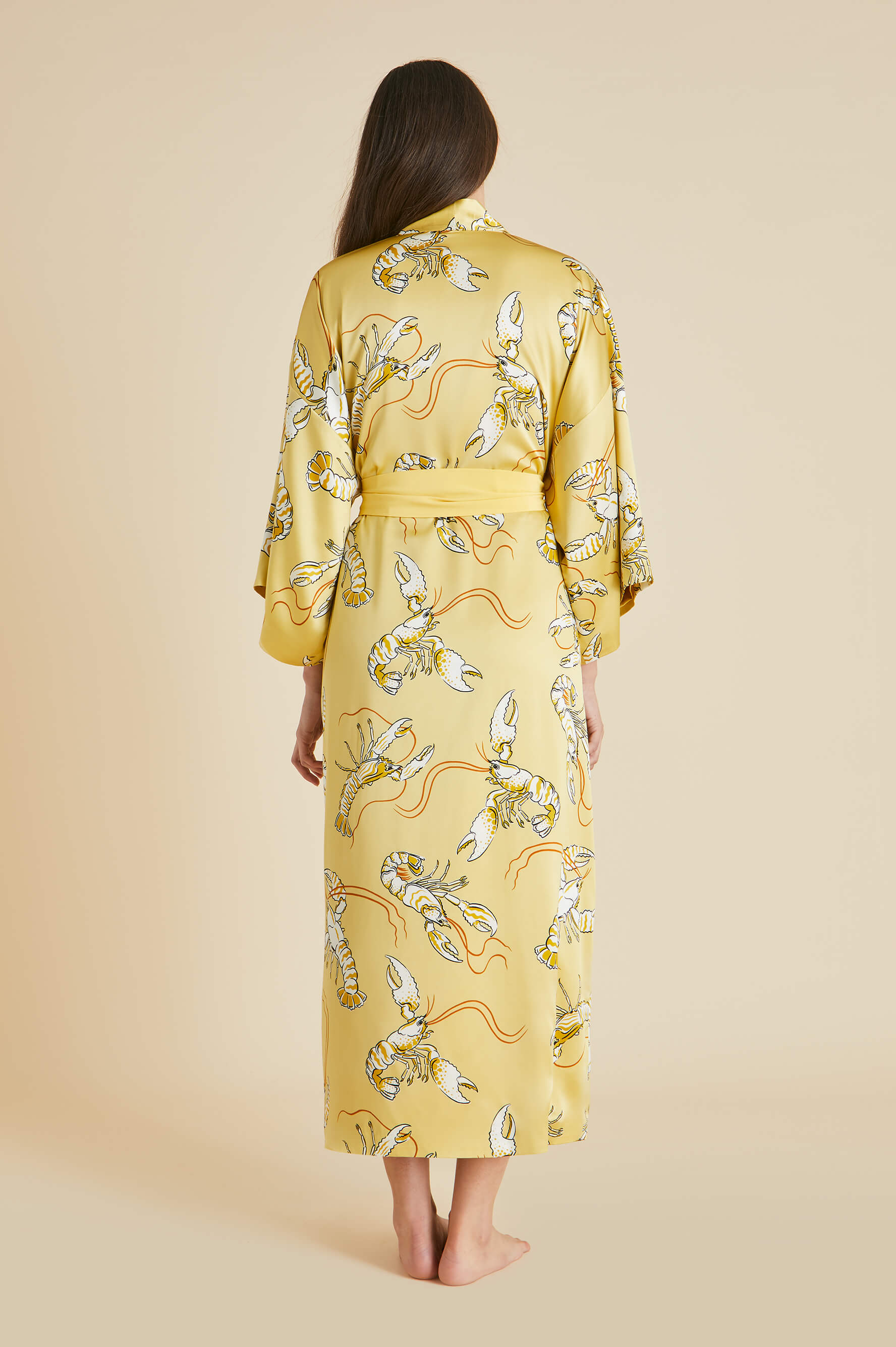 queenie perseus yellow lobster robe in silk satin 