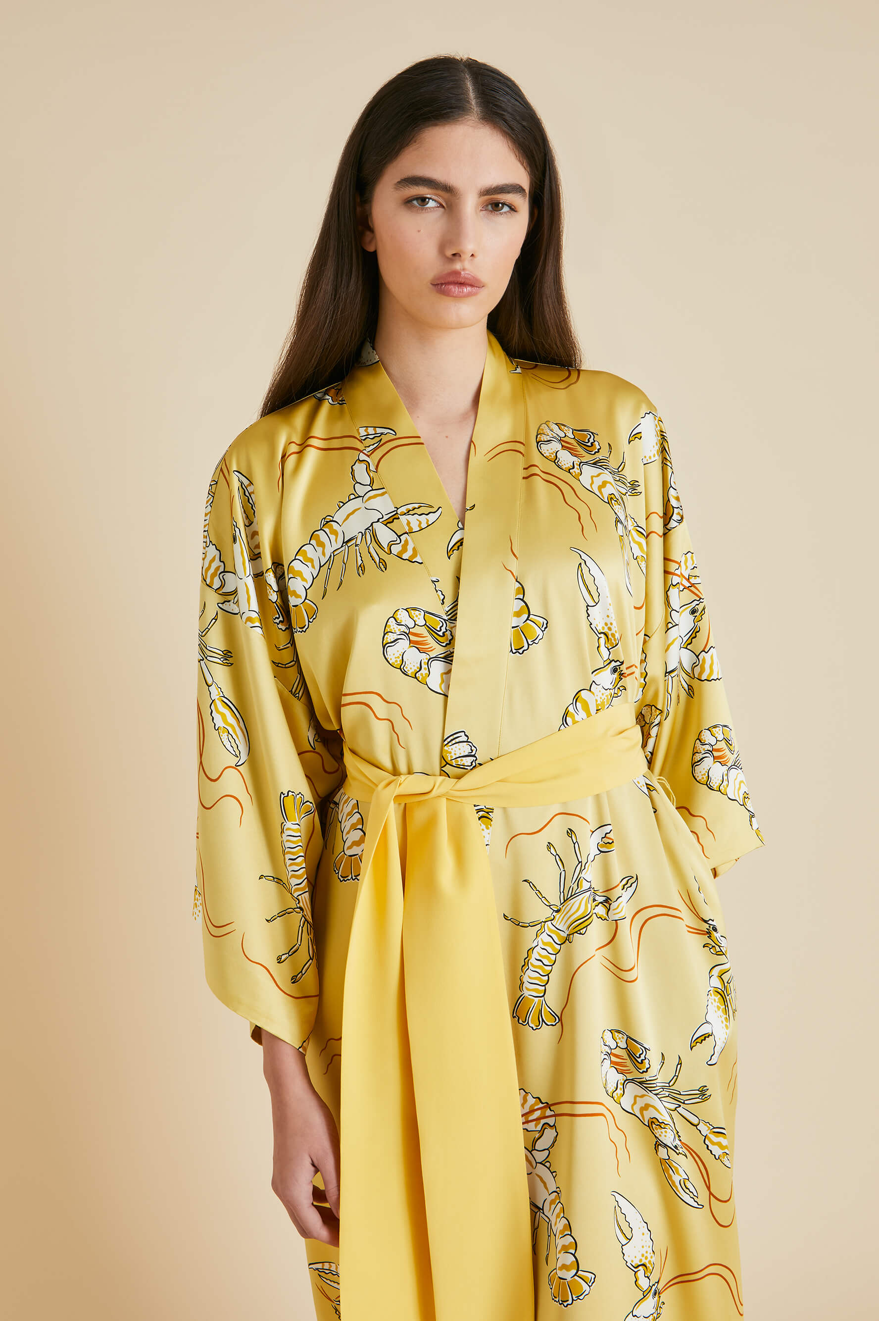 Queenie Perseus Yellow Lobster Robe in Silk Satin