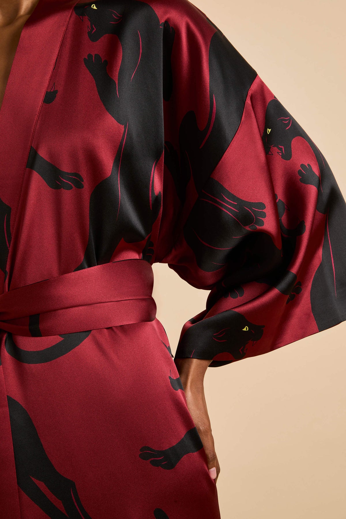 Queenie Rovelle Red Panther Robe in Silk Satin