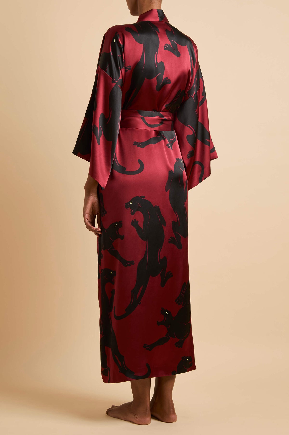 Queenie Rovelle Red Panther Robe in Silk Satin