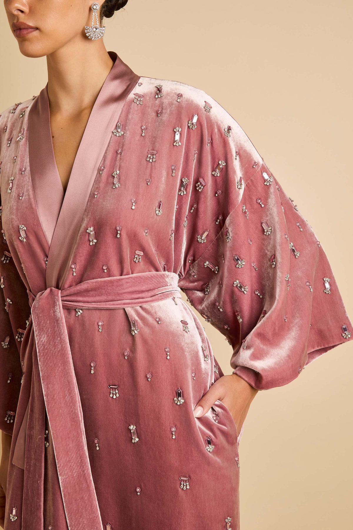 queenie seraphine pink crystal robe in silk velvet 