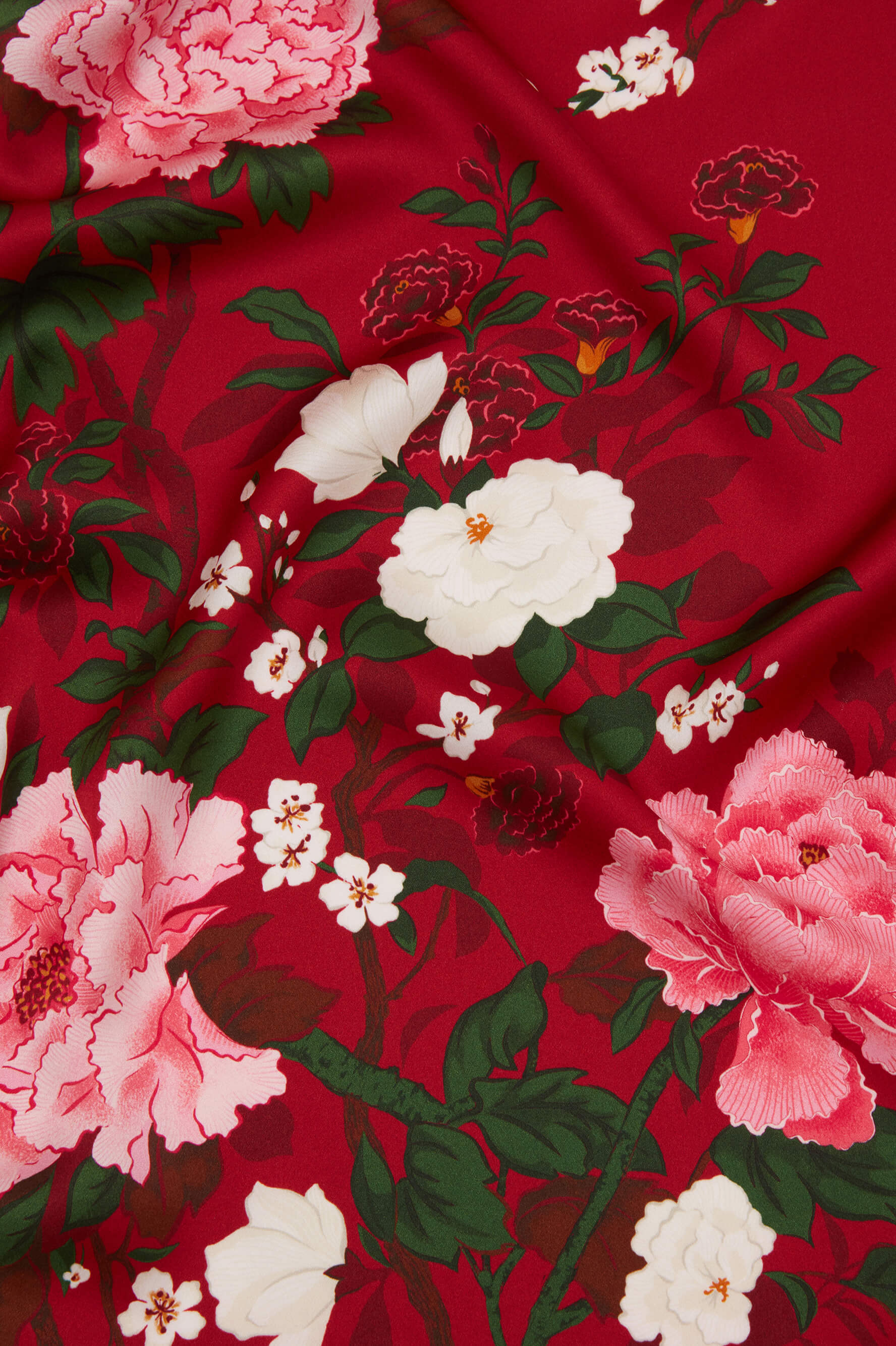 Queenie Tardieu Red Floral Robe in Silk Satin