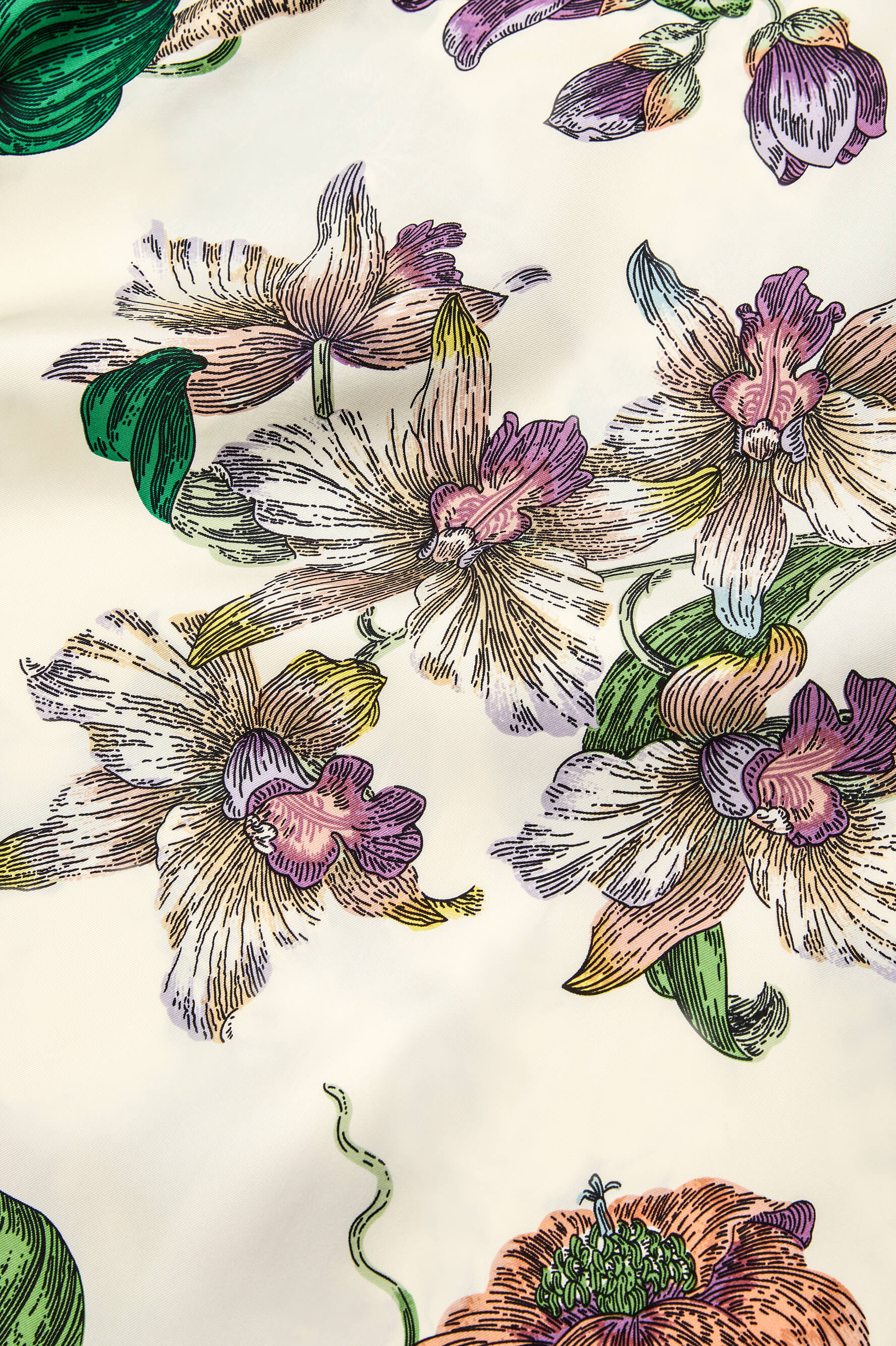 Sabine Aura Ivory Floral Silk Twill Robe