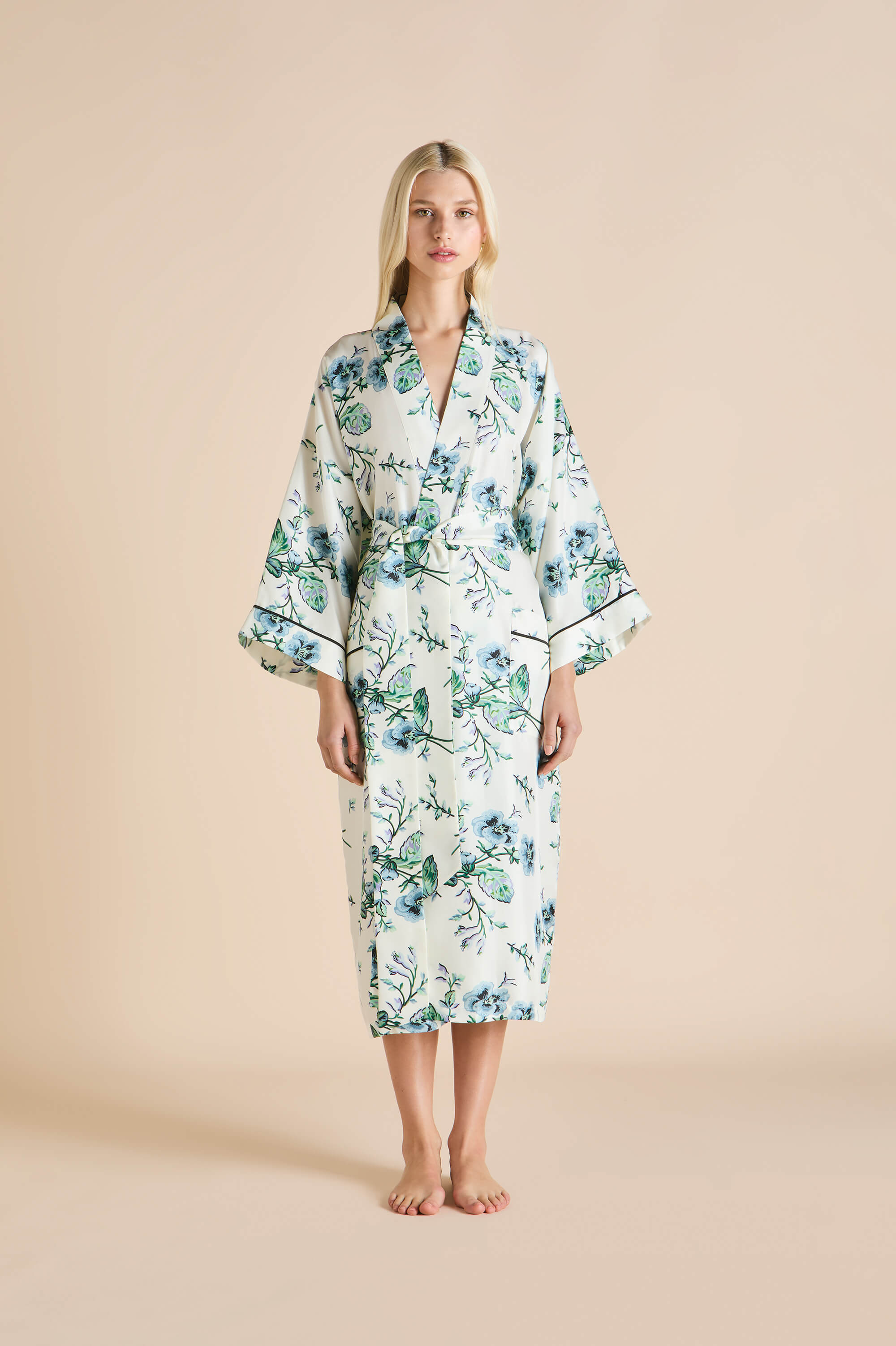 Sabine Caldwell Ivory Floral Robe in Silk Twill