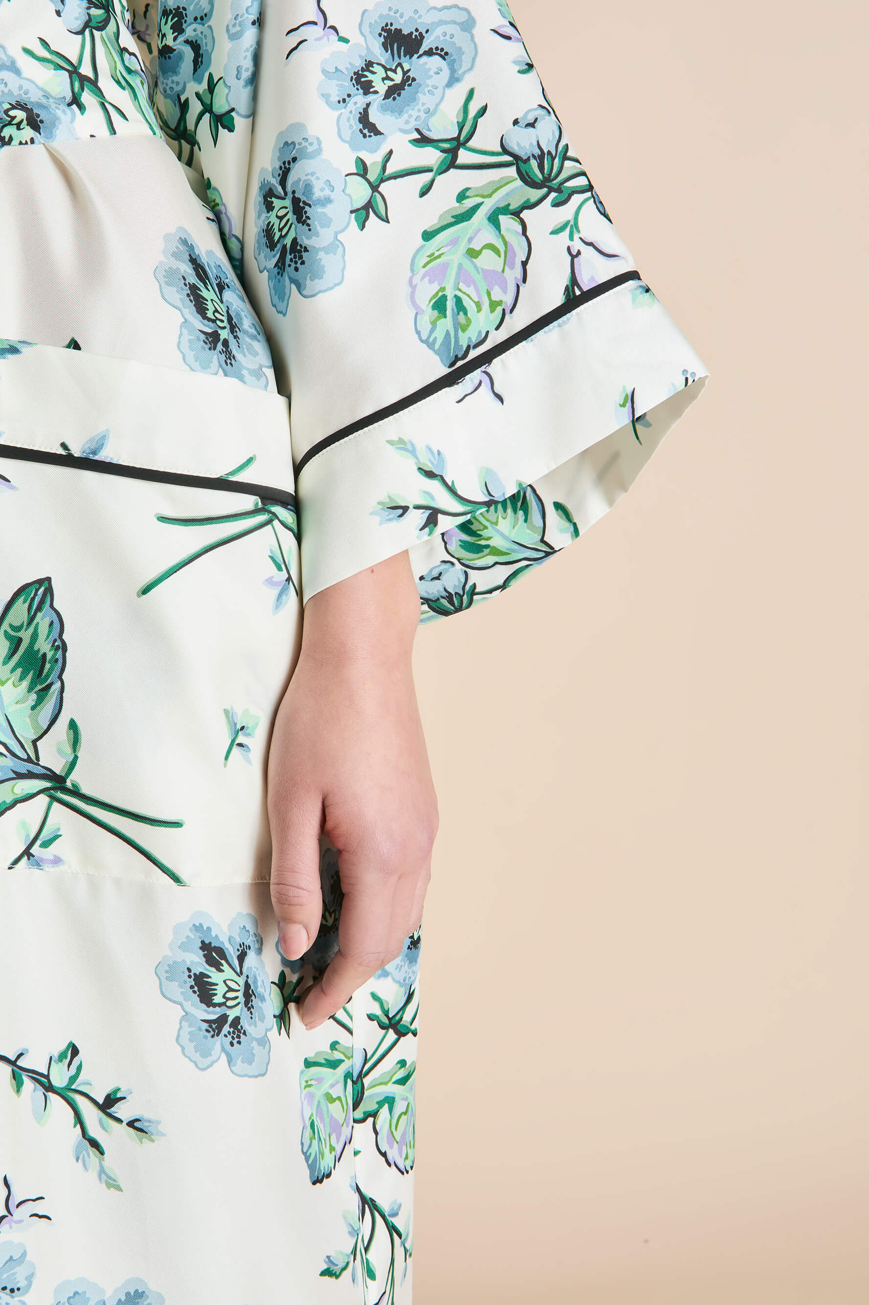 sabine caldwell ivory floral robe in silk twill 