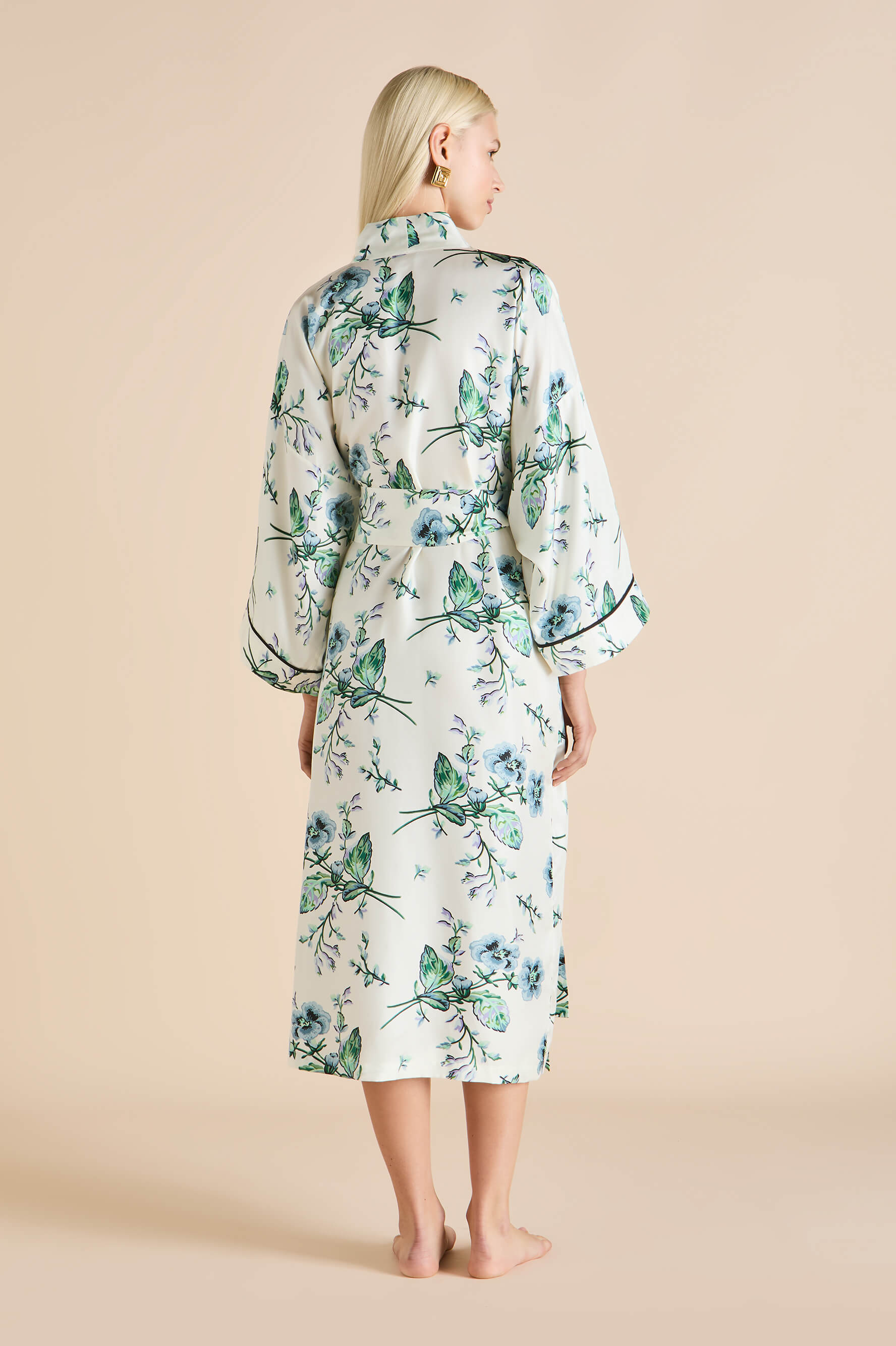 Sabine Caldwell Ivory Floral Robe in Silk Twill