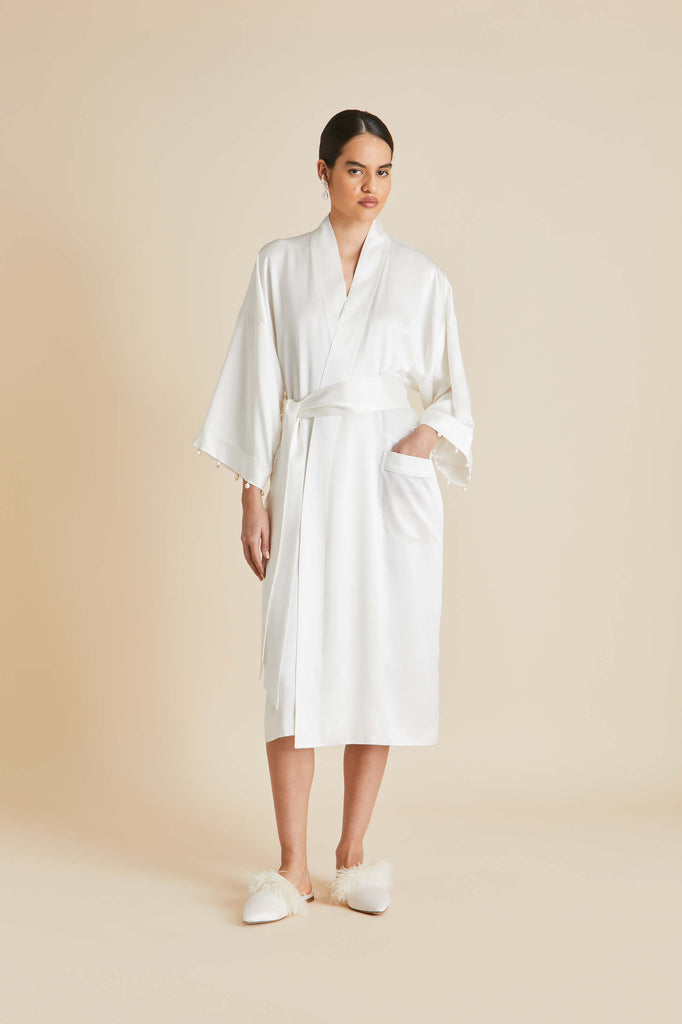 Sabine Ivory Pearl Robe in Silk Satin