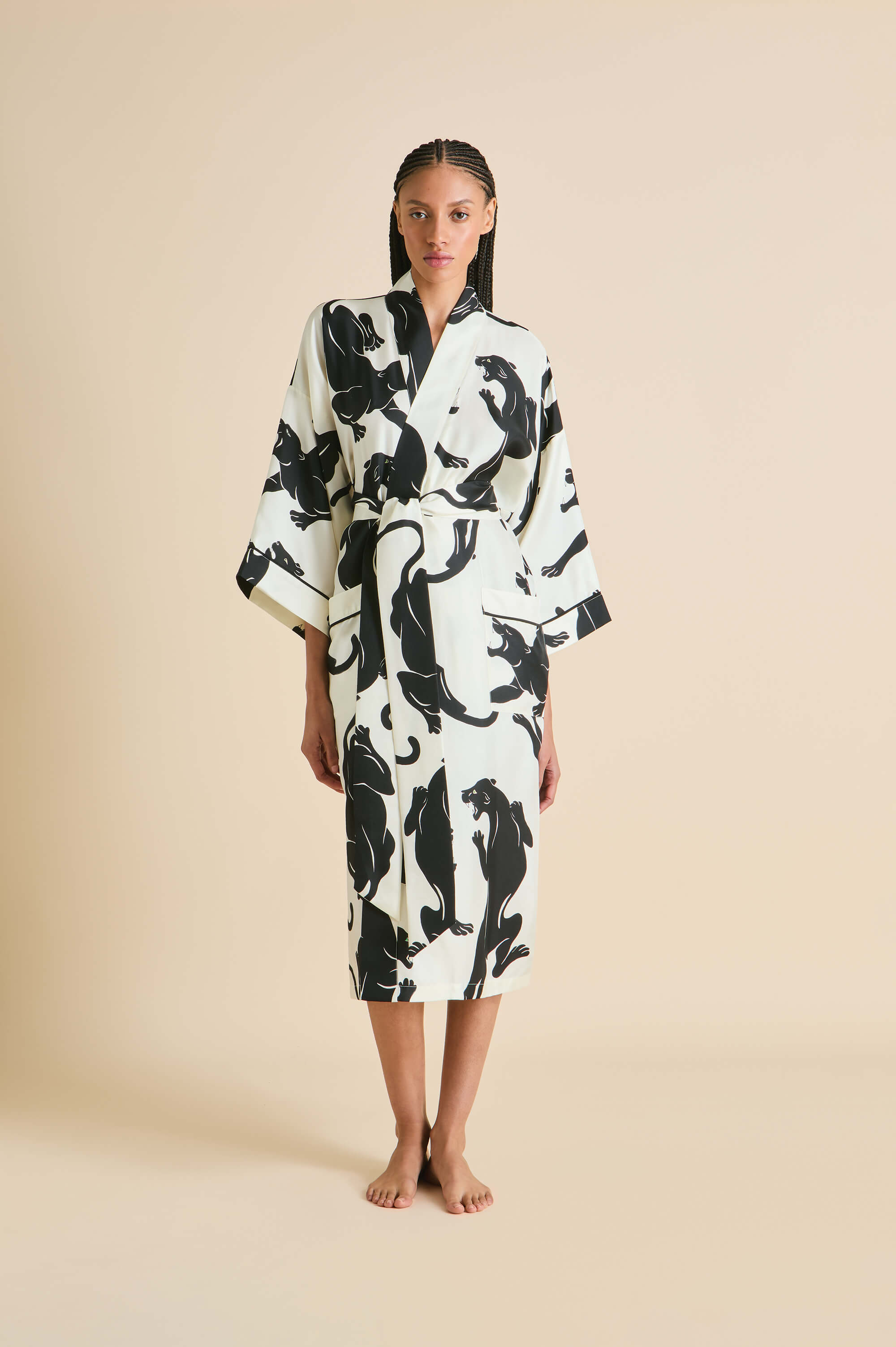 Sabine Romain Ivory Panther Robe in Silk Twill