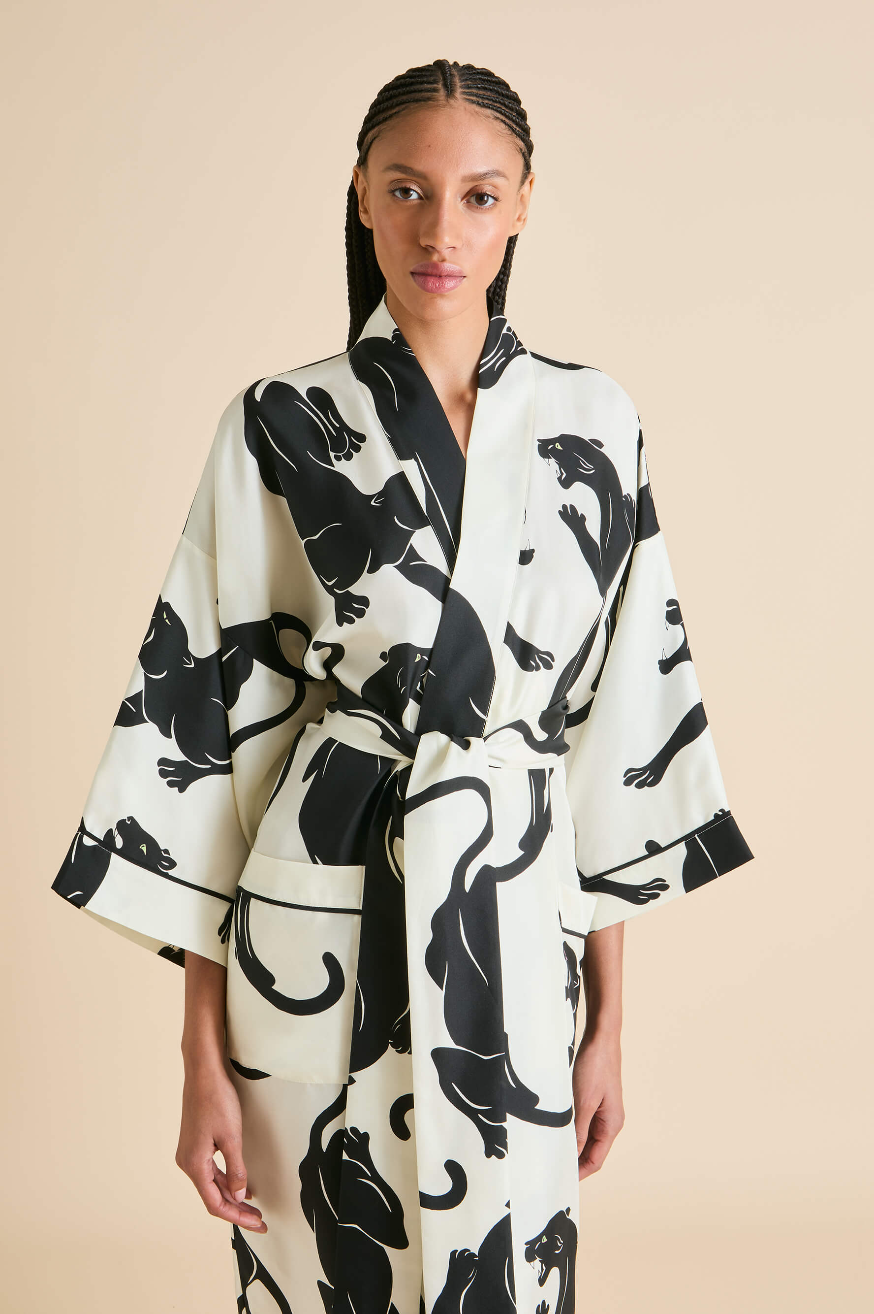 Sabine Romain Ivory Panther Robe in Silk Twill