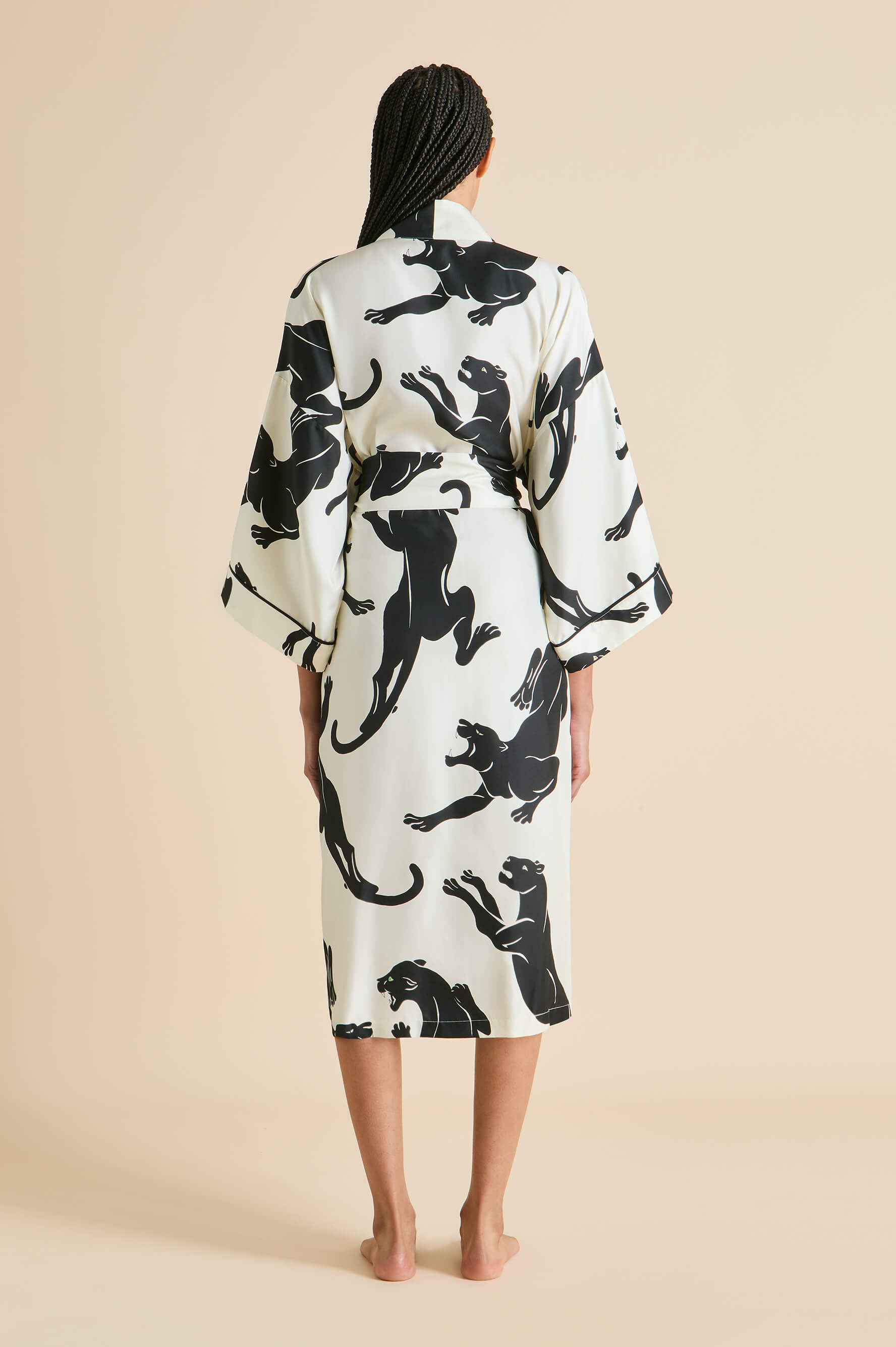 Sabine Romain Ivory Panther Robe in Silk Twill