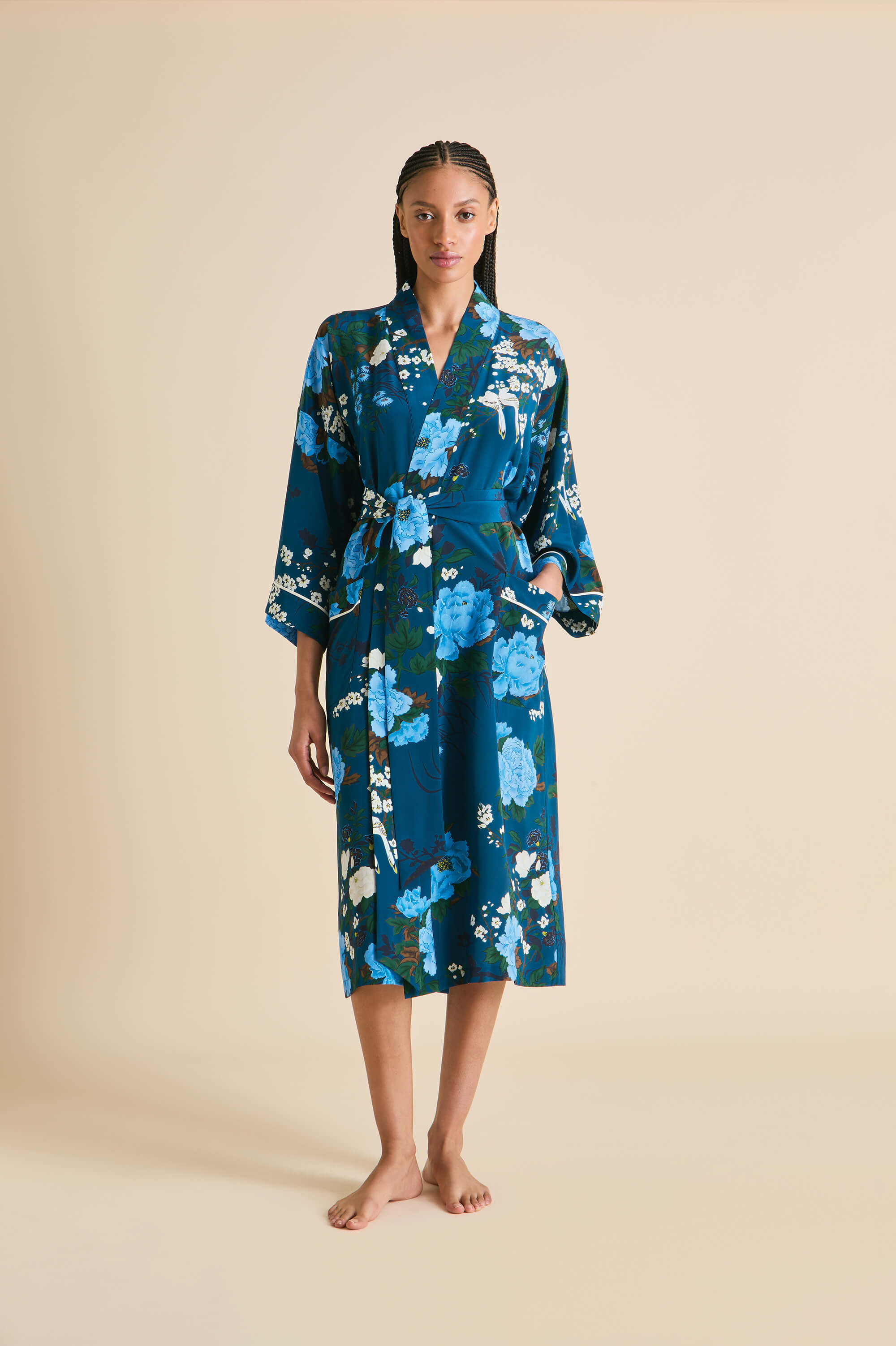 Sabine Tibatant Blue Floral Robe in Silk Crêpe de Chine