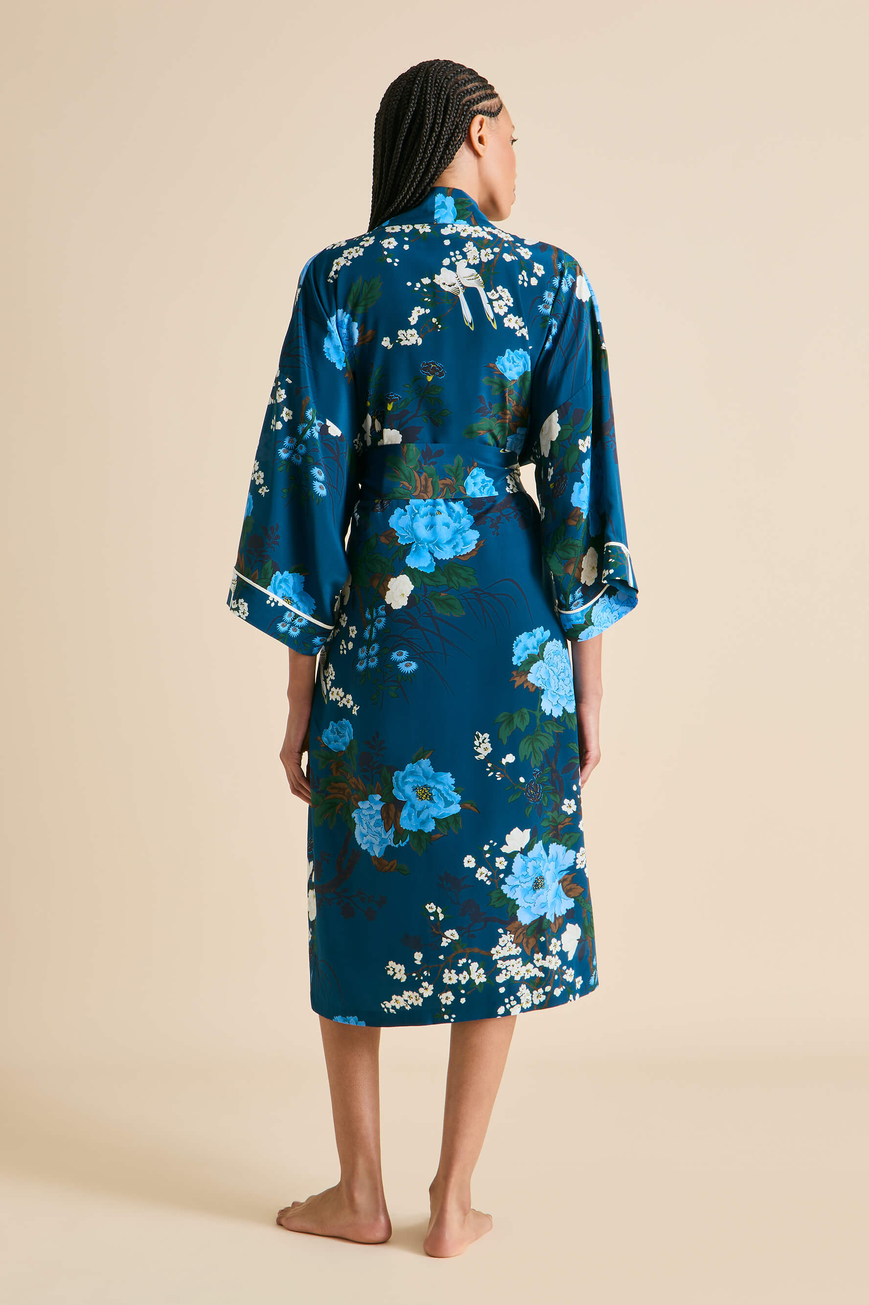 Sabine Tibatant Blue Floral Robe in Silk Crêpe de Chine